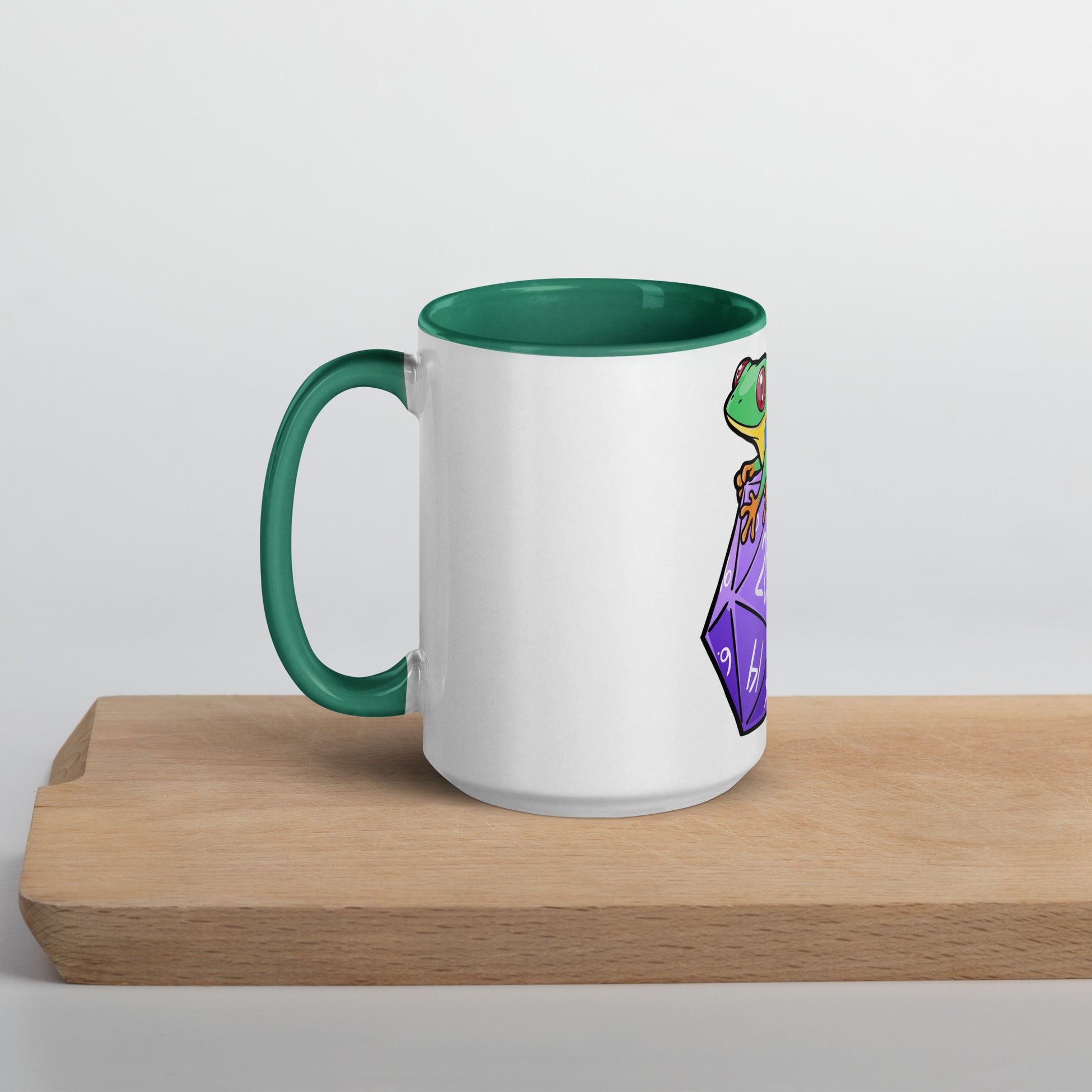 D20 Red-Eyed Tree Frog Mug with Color Inside  Level 1 Gamers Dark green 15 oz