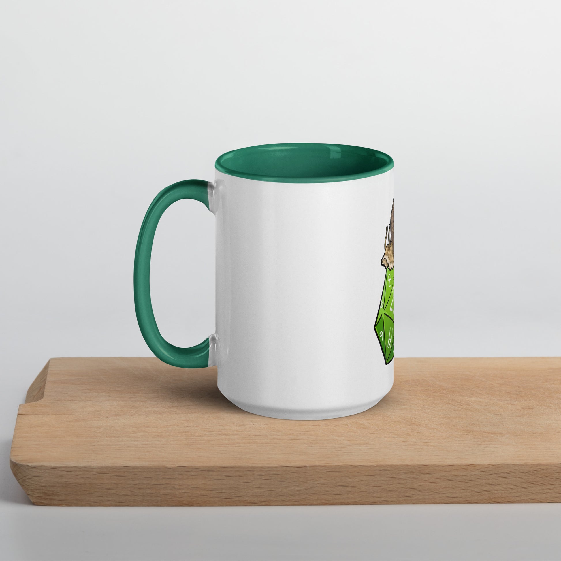 D20 Snail Mug with Color Inside  Level 1 Gamers Dark green 15 oz