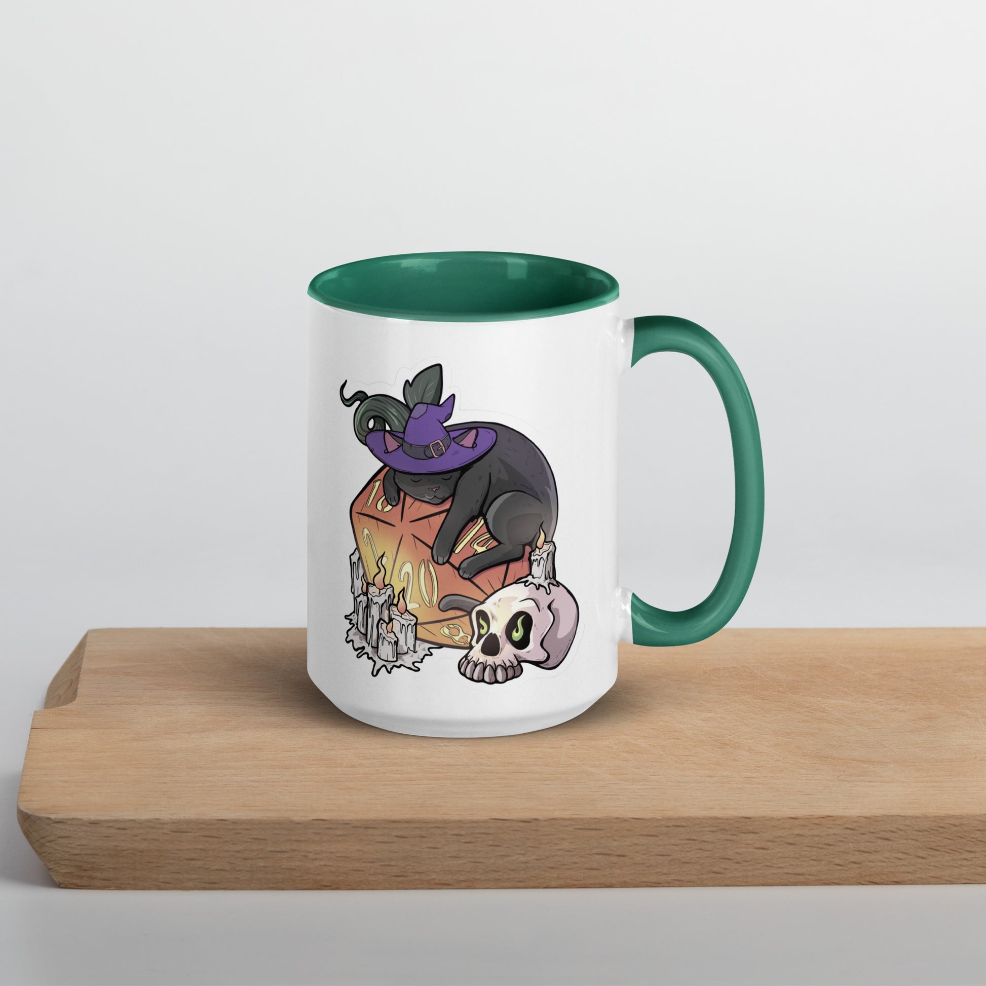 D20 Black Cat Mug with Color Inside  Level 1 Gamers