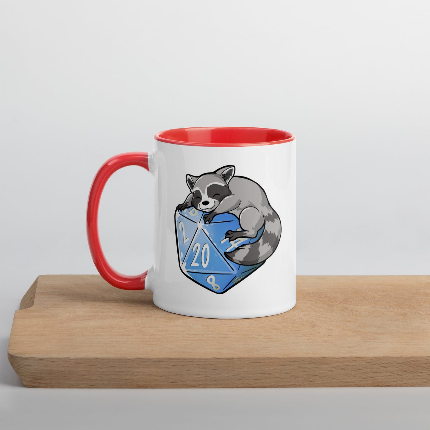 D20 Racoon Mug with Color Inside Level 1 Gamers Red 11 oz
