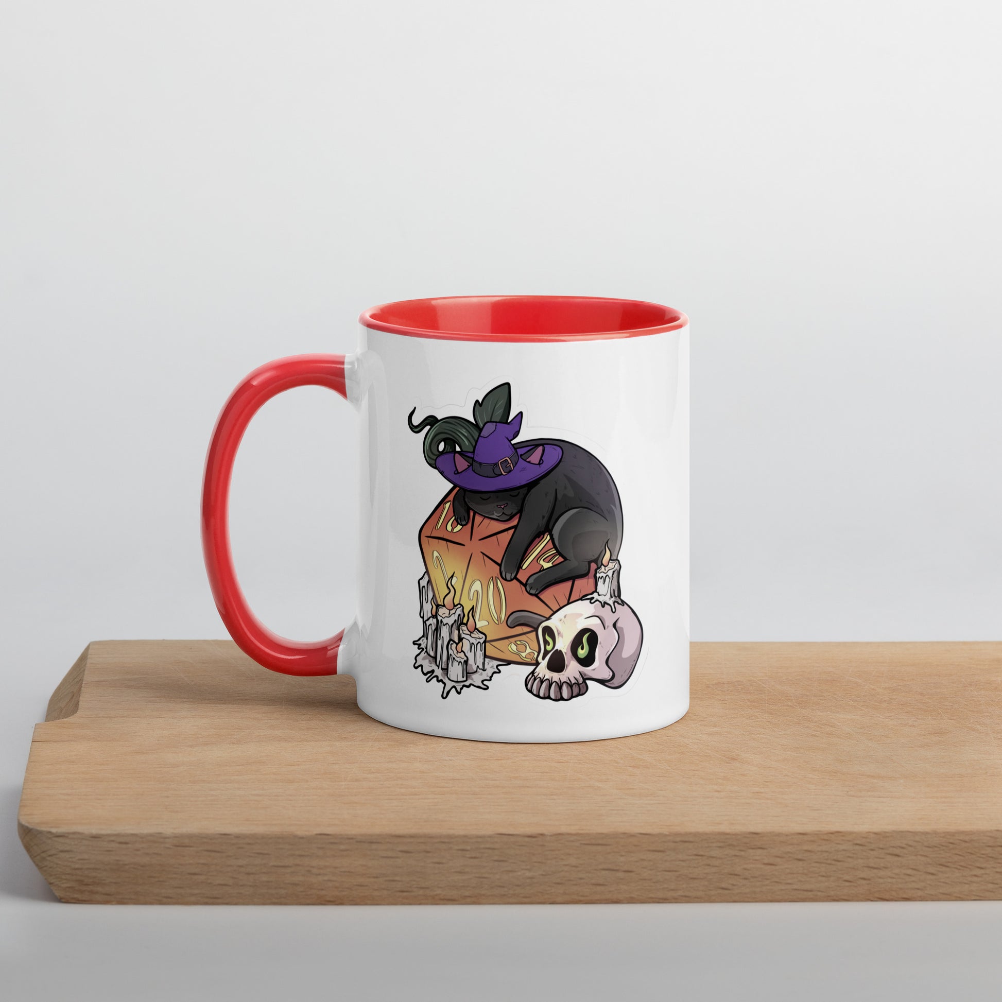 D20 Black Cat Mug with Color Inside  Level 1 Gamers Red 11 oz