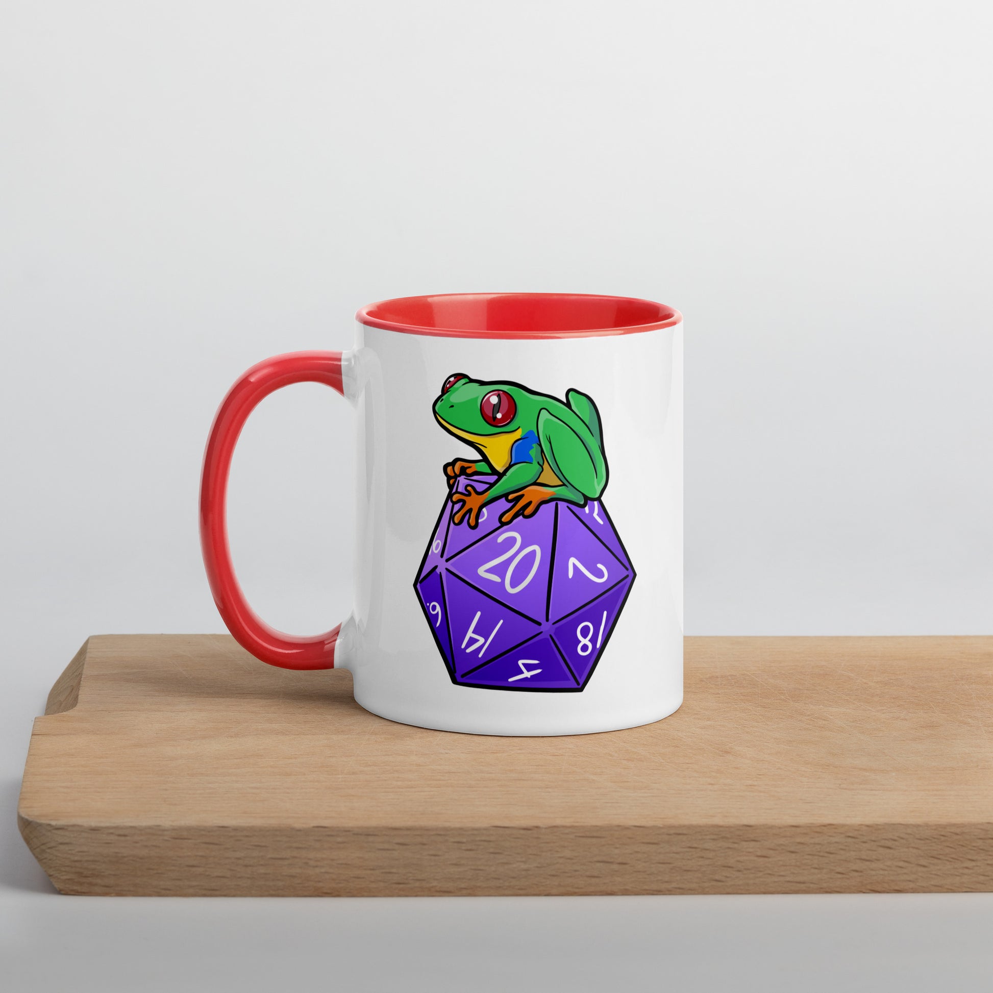 D20 Red-Eyed Tree Frog Mug with Color Inside  Level 1 Gamers Red 11 oz