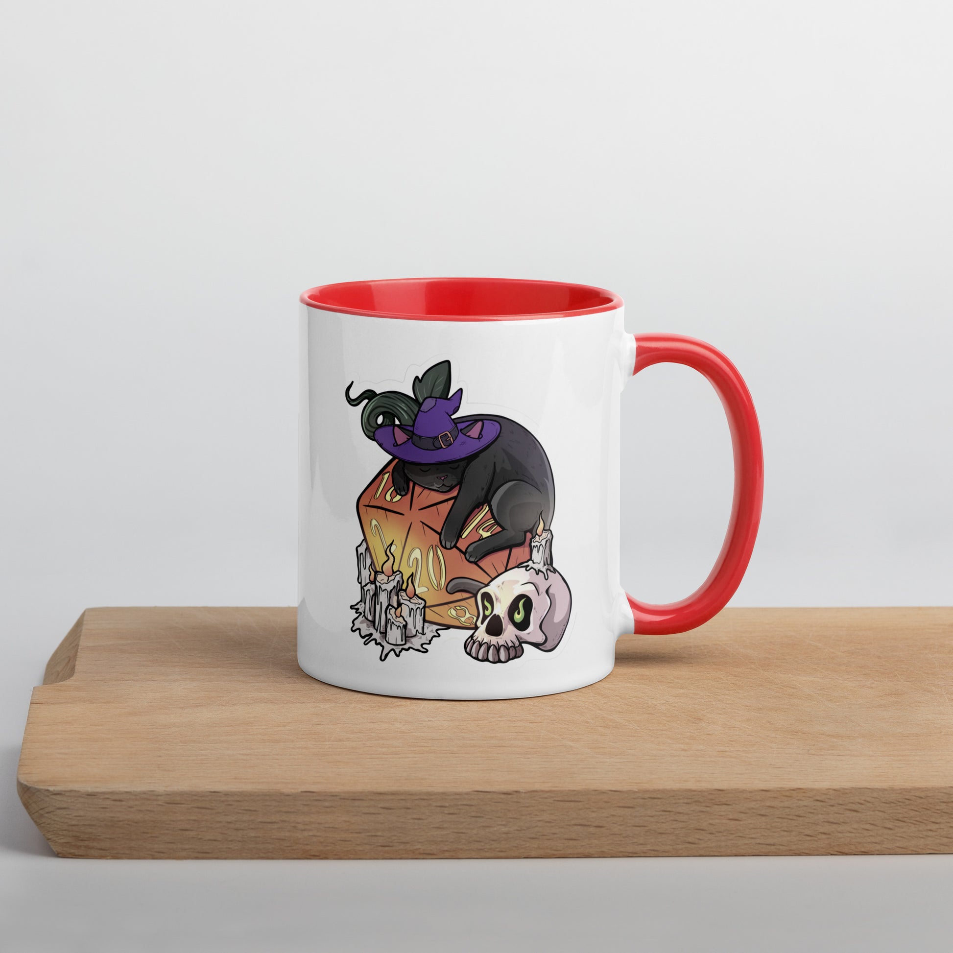 D20 Black Cat Mug with Color Inside  Level 1 Gamers
