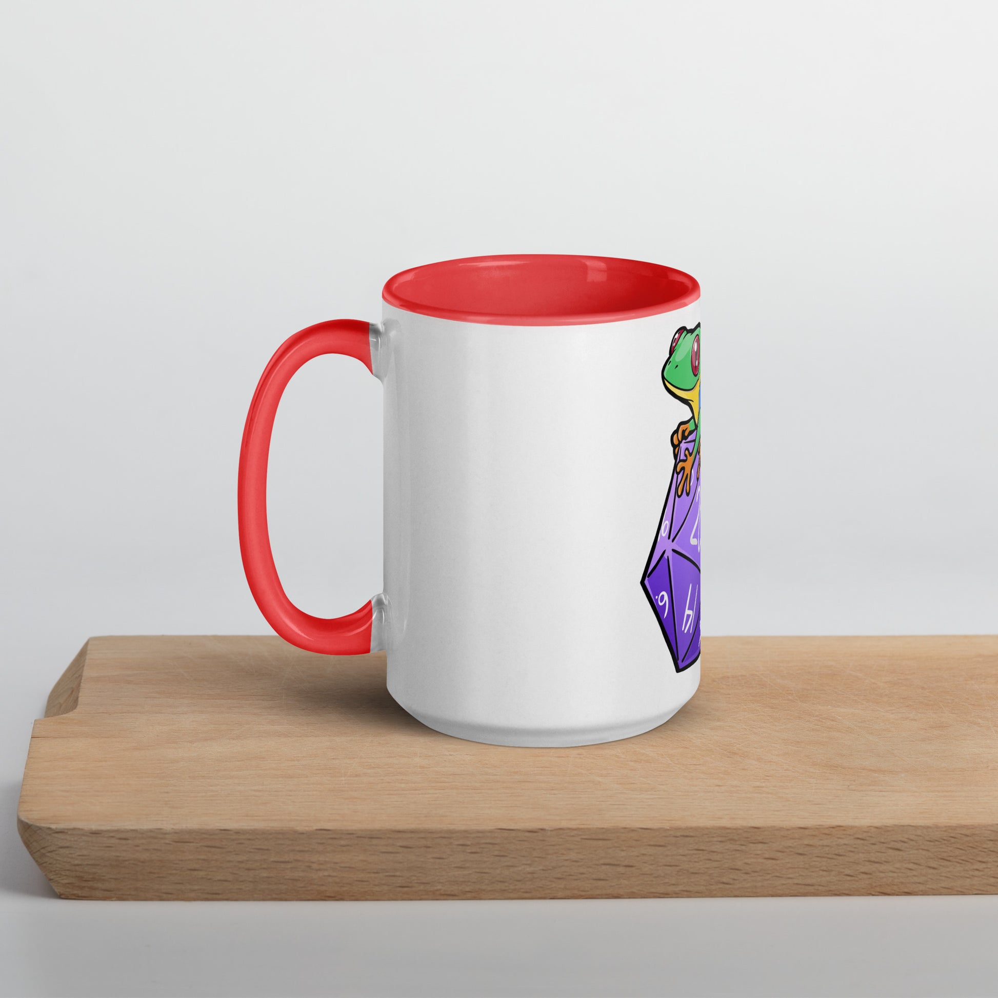 D20 Red-Eyed Tree Frog Mug with Color Inside  Level 1 Gamers Red 15 oz