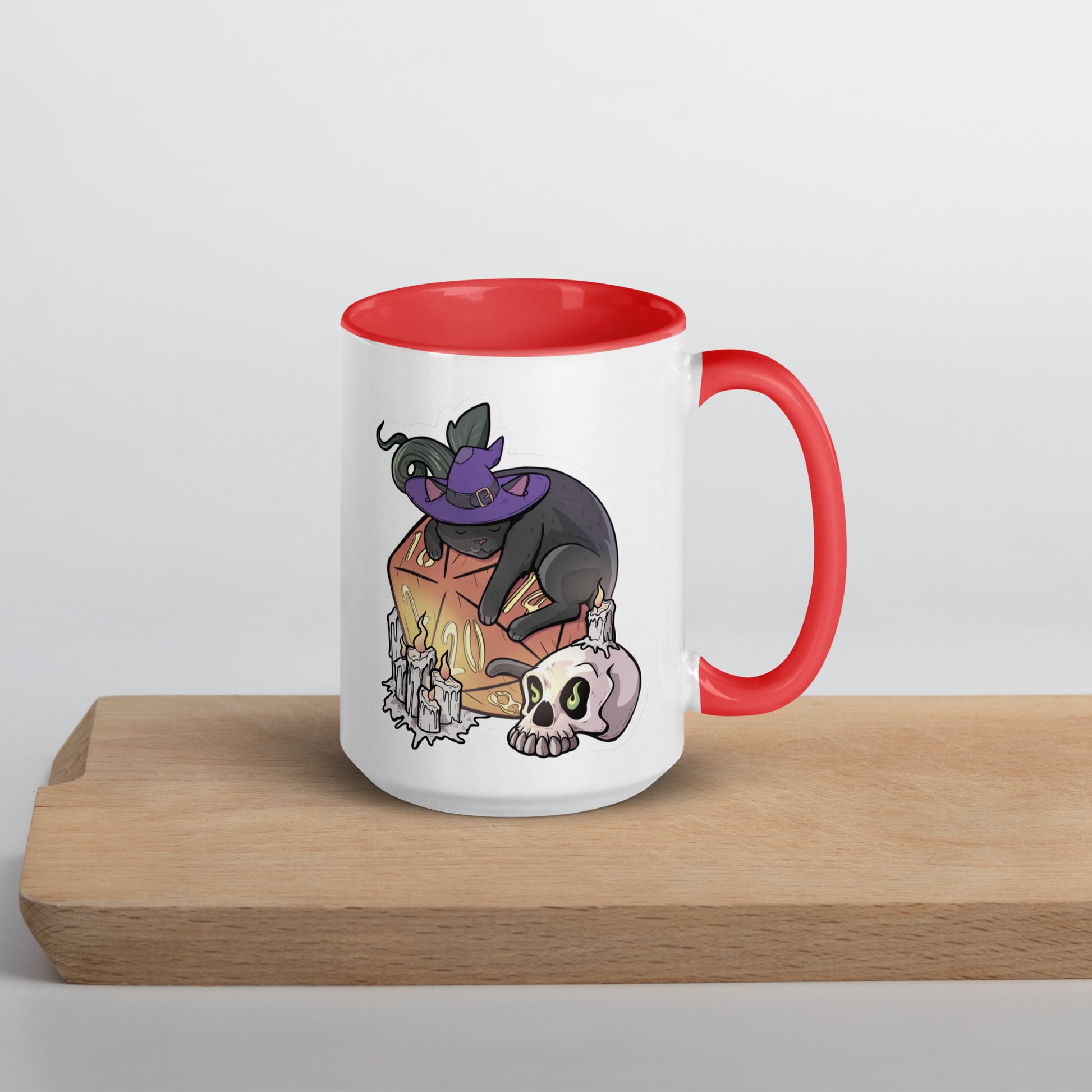 D20 Black Cat Mug with Color Inside  Level 1 Gamers