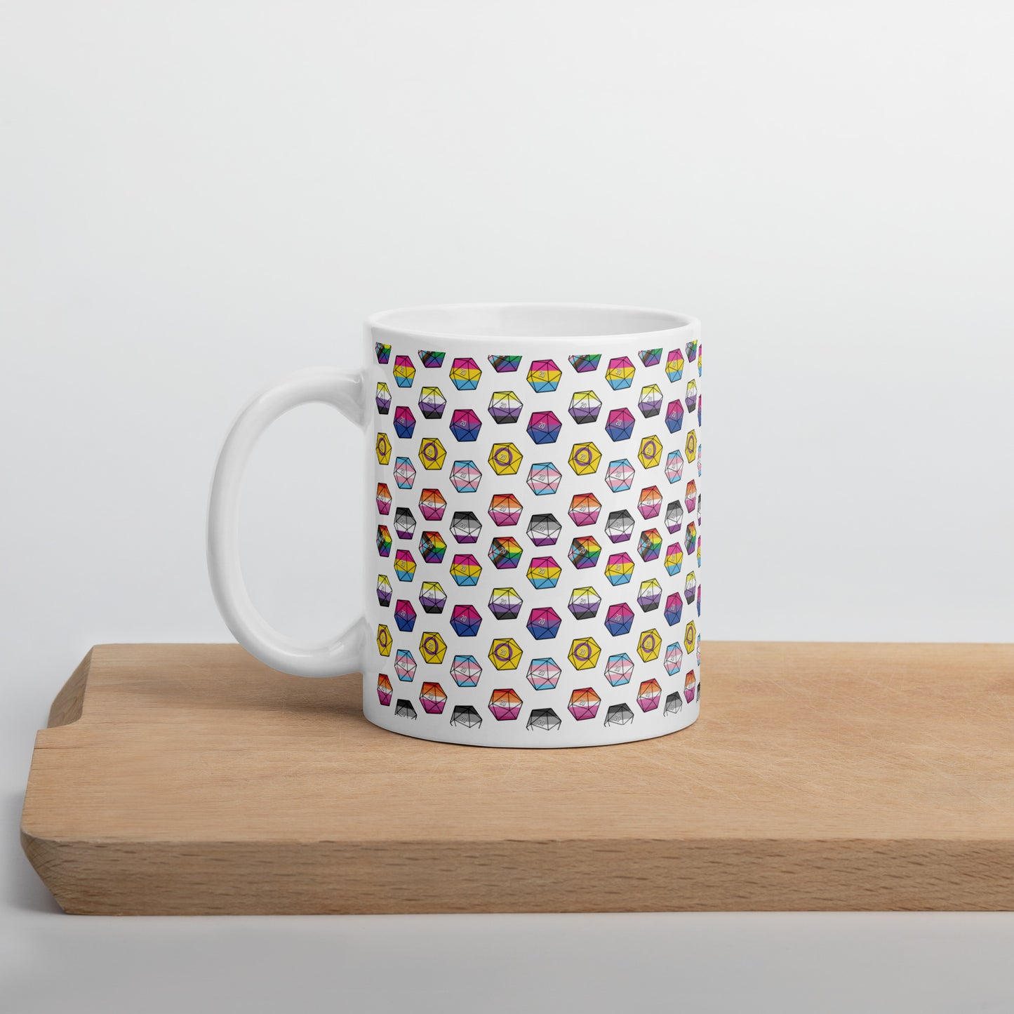 Pride Flag D20's White glossy mug Level 1 Gamers