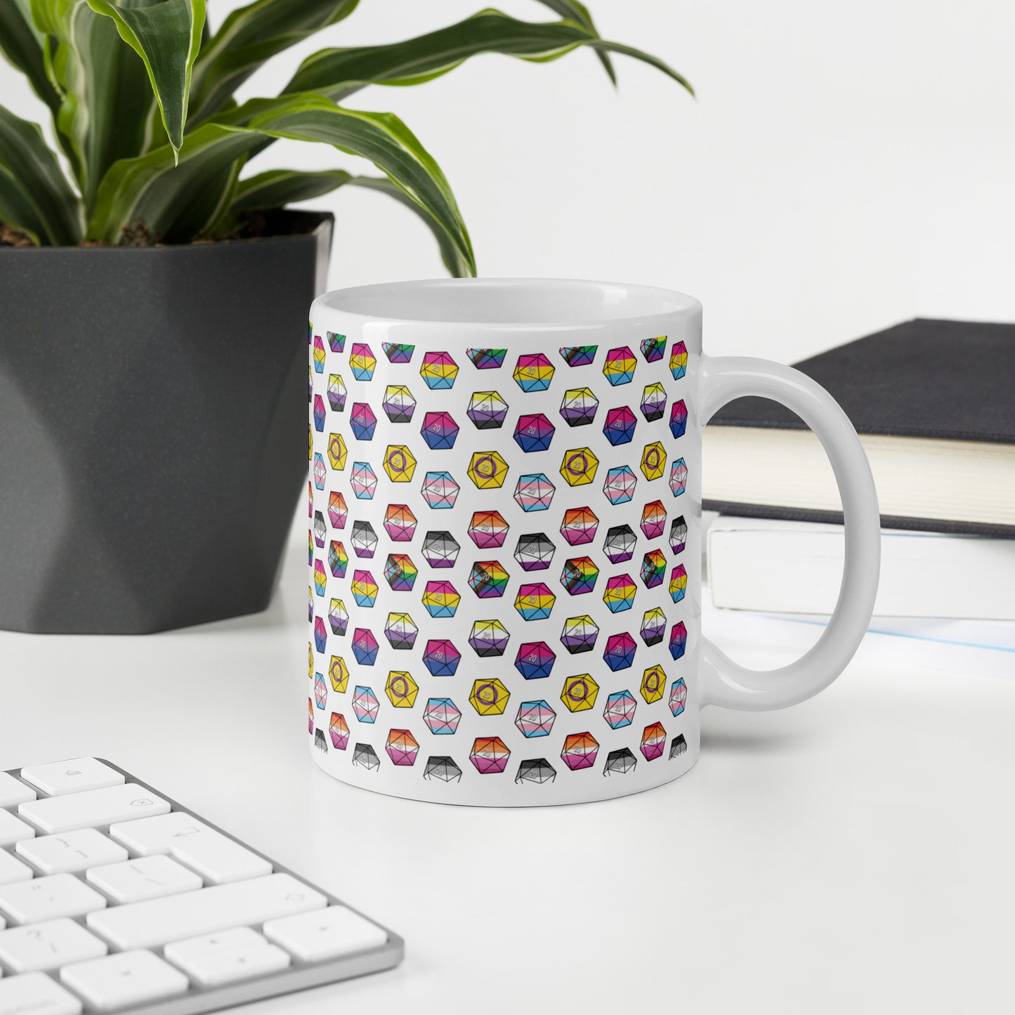 Pride Flag D20's White glossy mug Level 1 Gamers