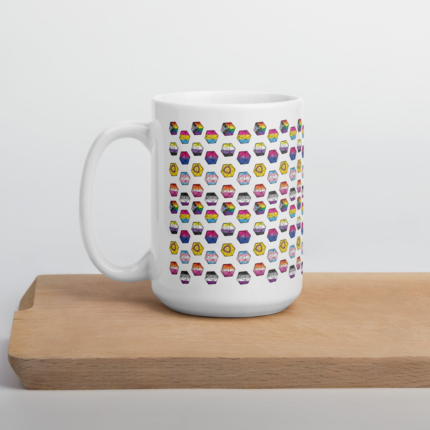 Pride Flag D20's White glossy mug Level 1 Gamers