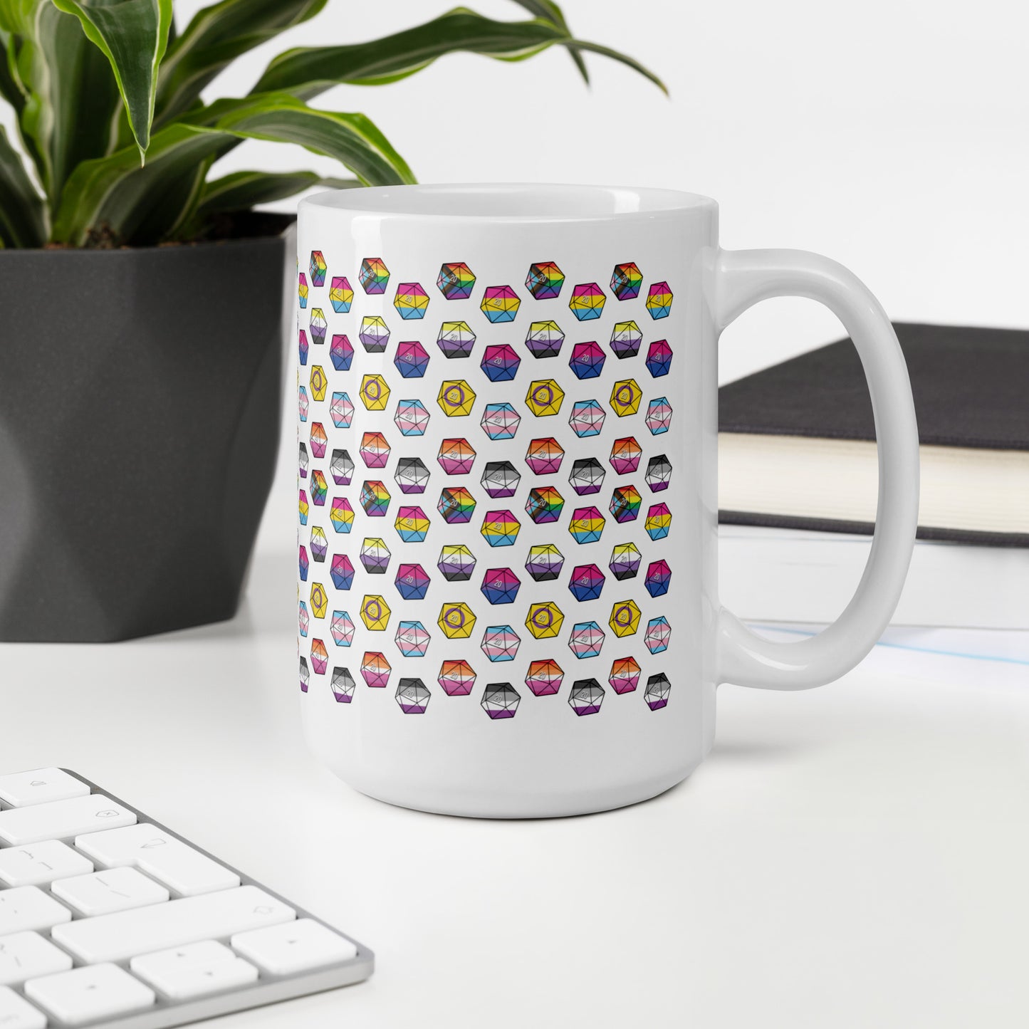Pride Flag D20's White glossy mug Level 1 Gamers
