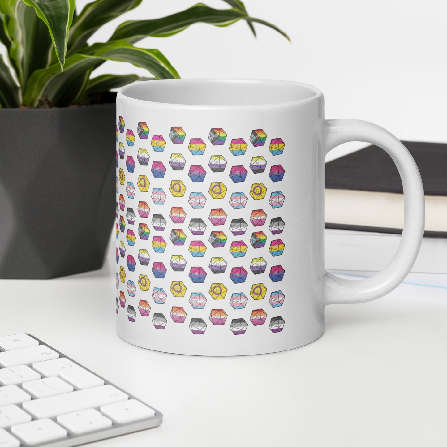 Pride Flag D20's White glossy mug Level 1 Gamers
