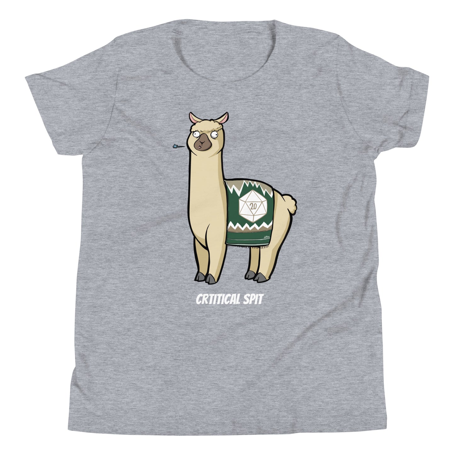 Critical Spit D20 LLama Youth Short Sleeve T-Shirt Level 1 Gamers Athletic Heather S