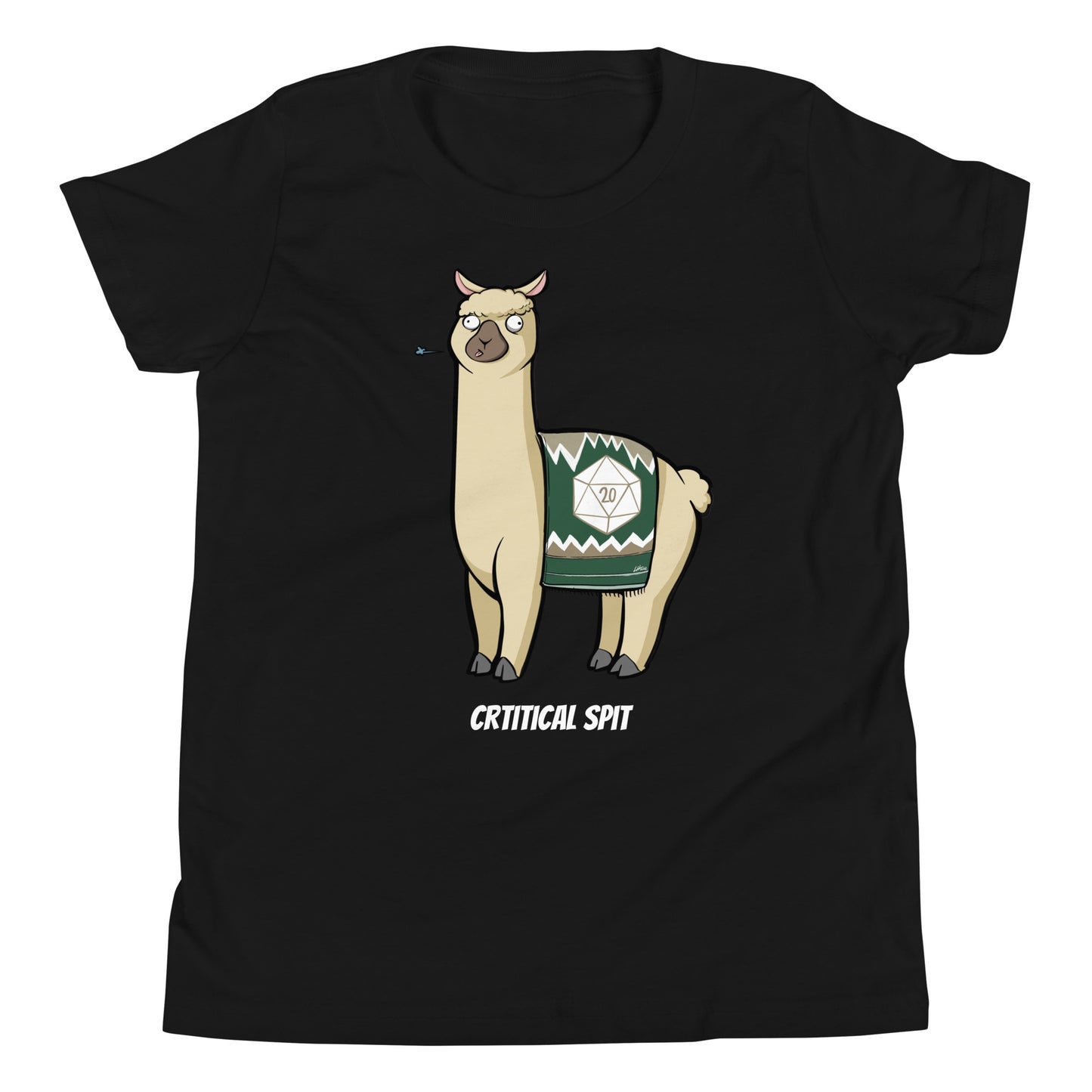Critical Spit D20 LLama Youth Short Sleeve T-Shirt Level 1 Gamers Black S