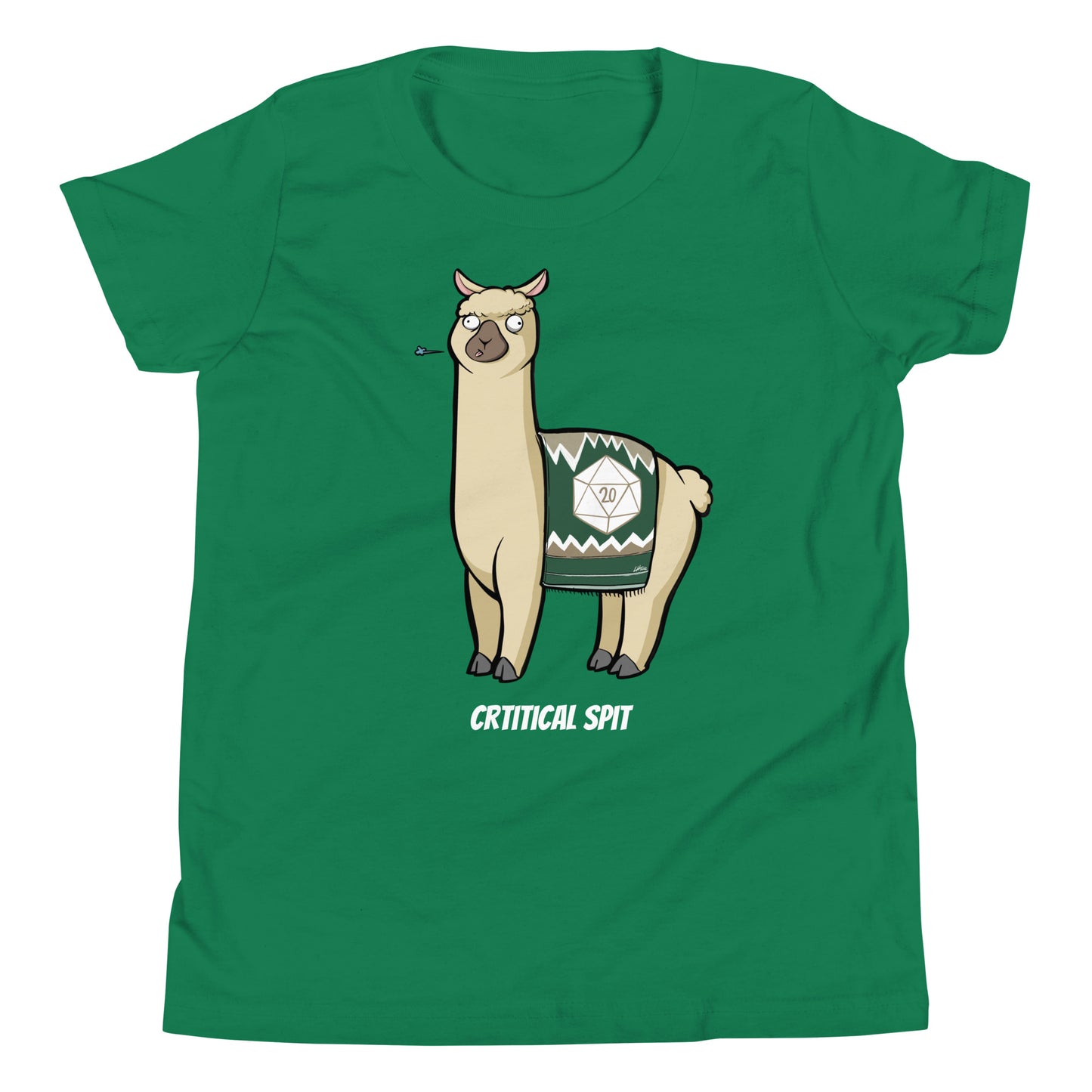Critical Spit D20 LLama Youth Short Sleeve T-Shirt Level 1 Gamers Kelly S
