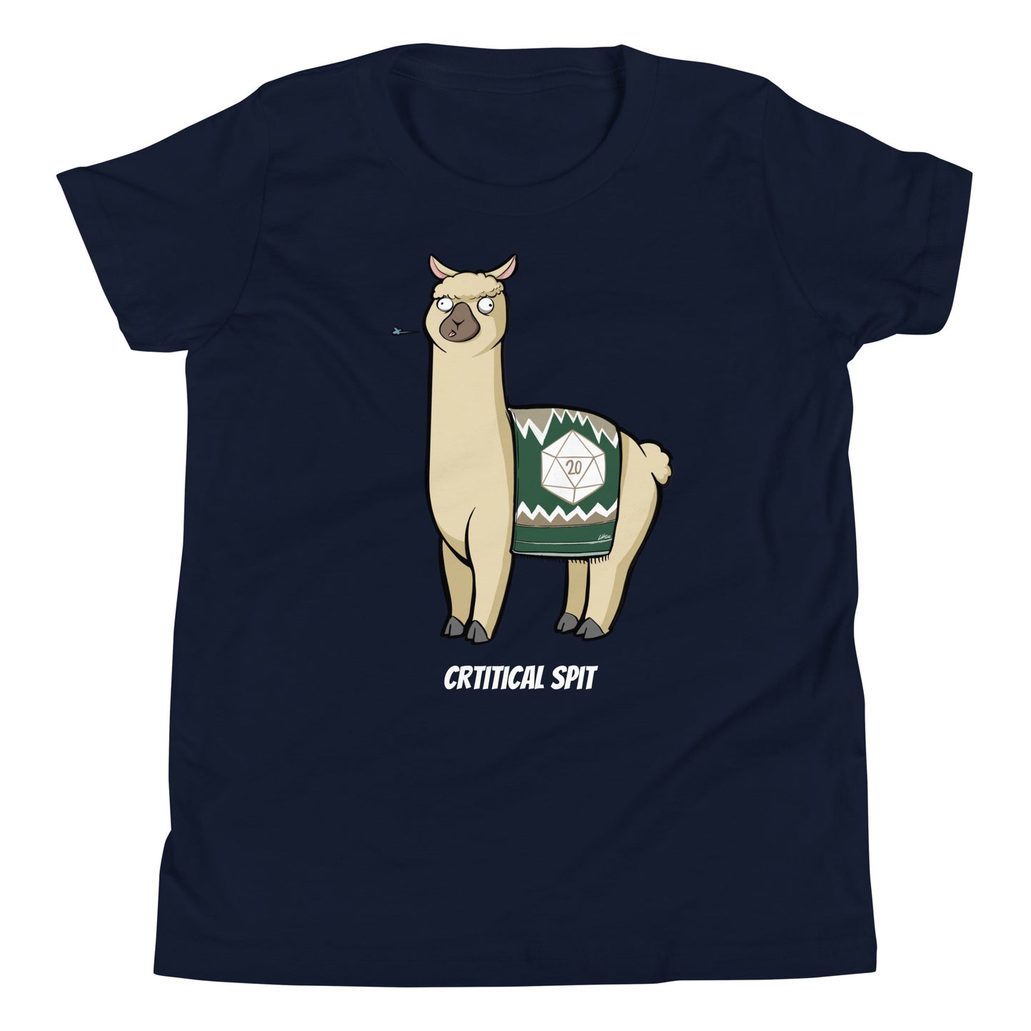 Critical Spit D20 LLama Youth Short Sleeve T-Shirt Level 1 Gamers Navy S