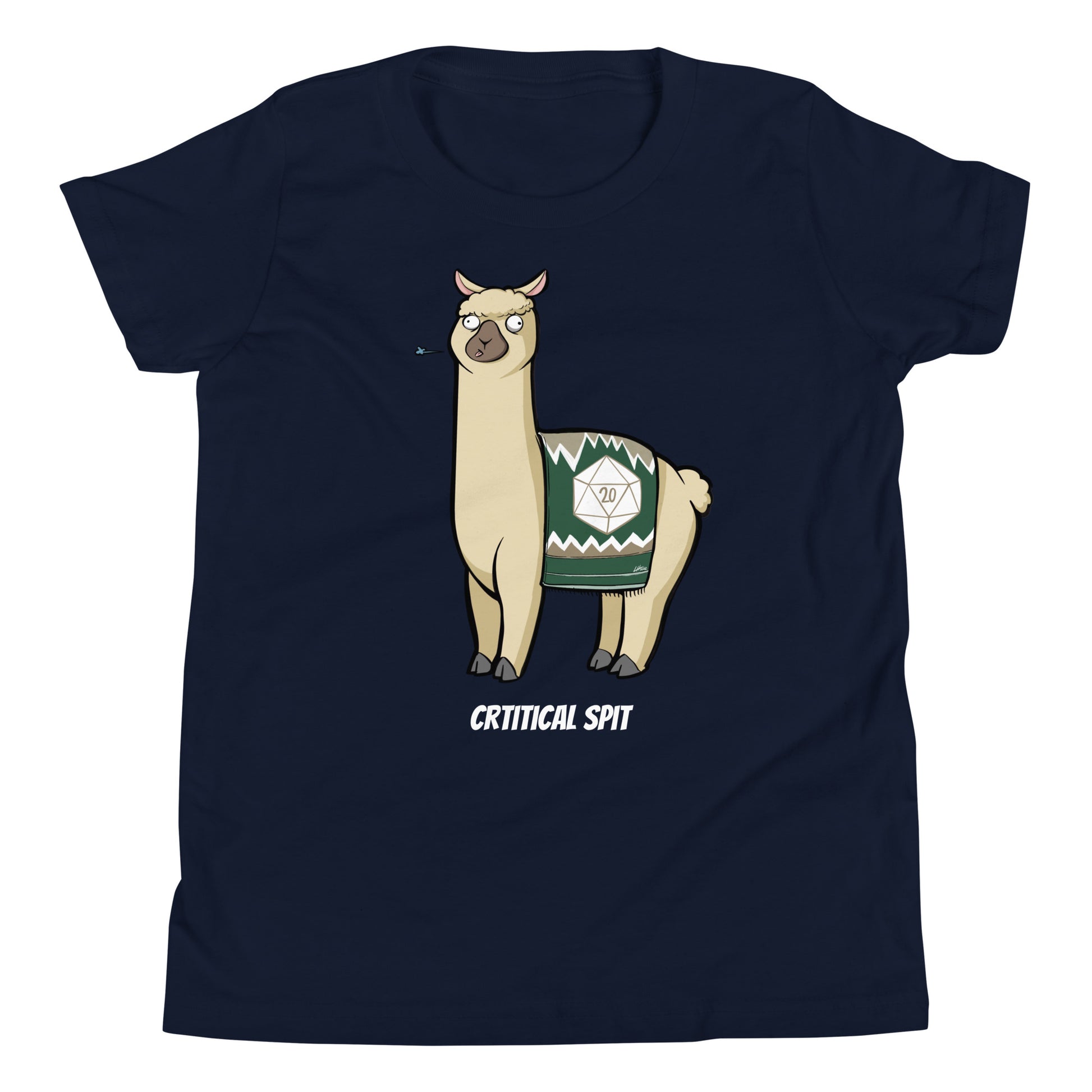 Critical Spit D20 LLama Youth Short Sleeve T-Shirt  Level 1 Gamers Navy S