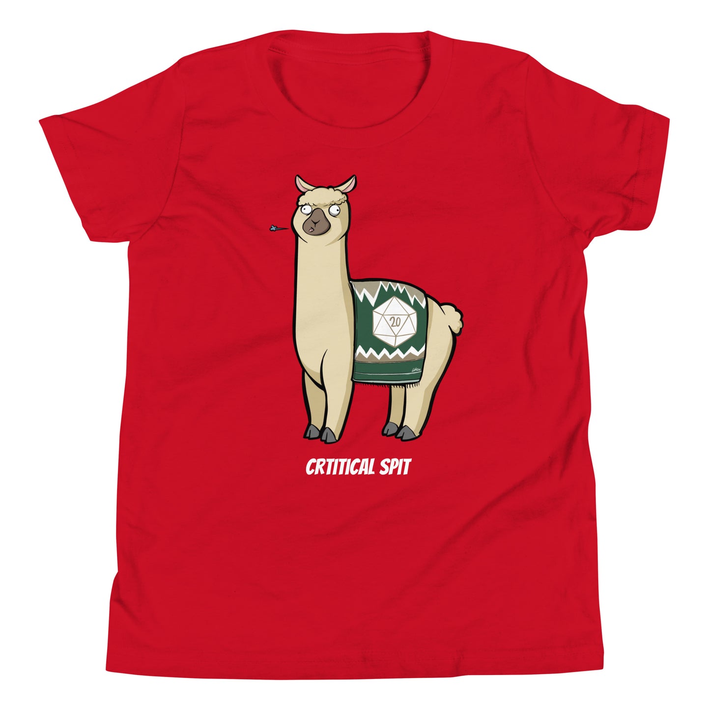 Critical Spit D20 LLama Youth Short Sleeve T-Shirt Level 1 Gamers Red S