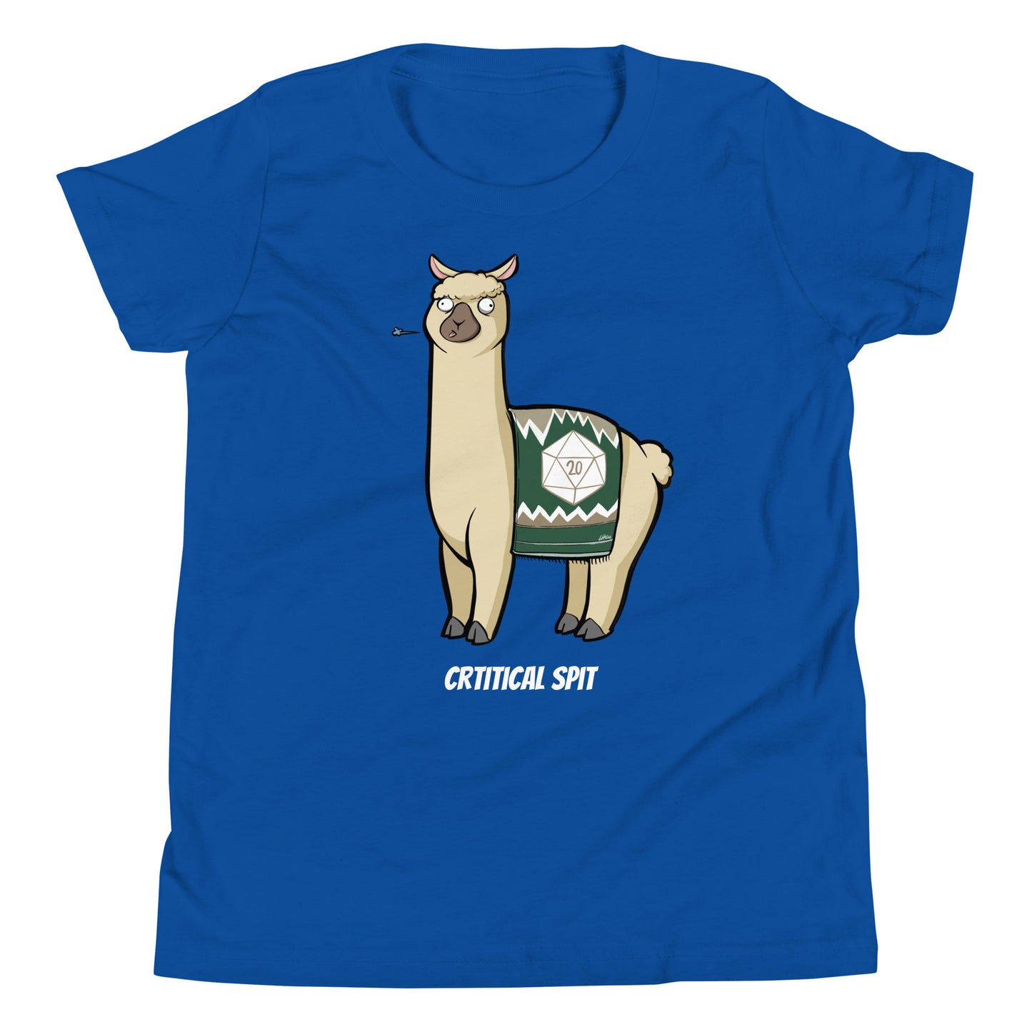 Critical Spit D20 LLama Youth Short Sleeve T-Shirt Level 1 Gamers True Royal S