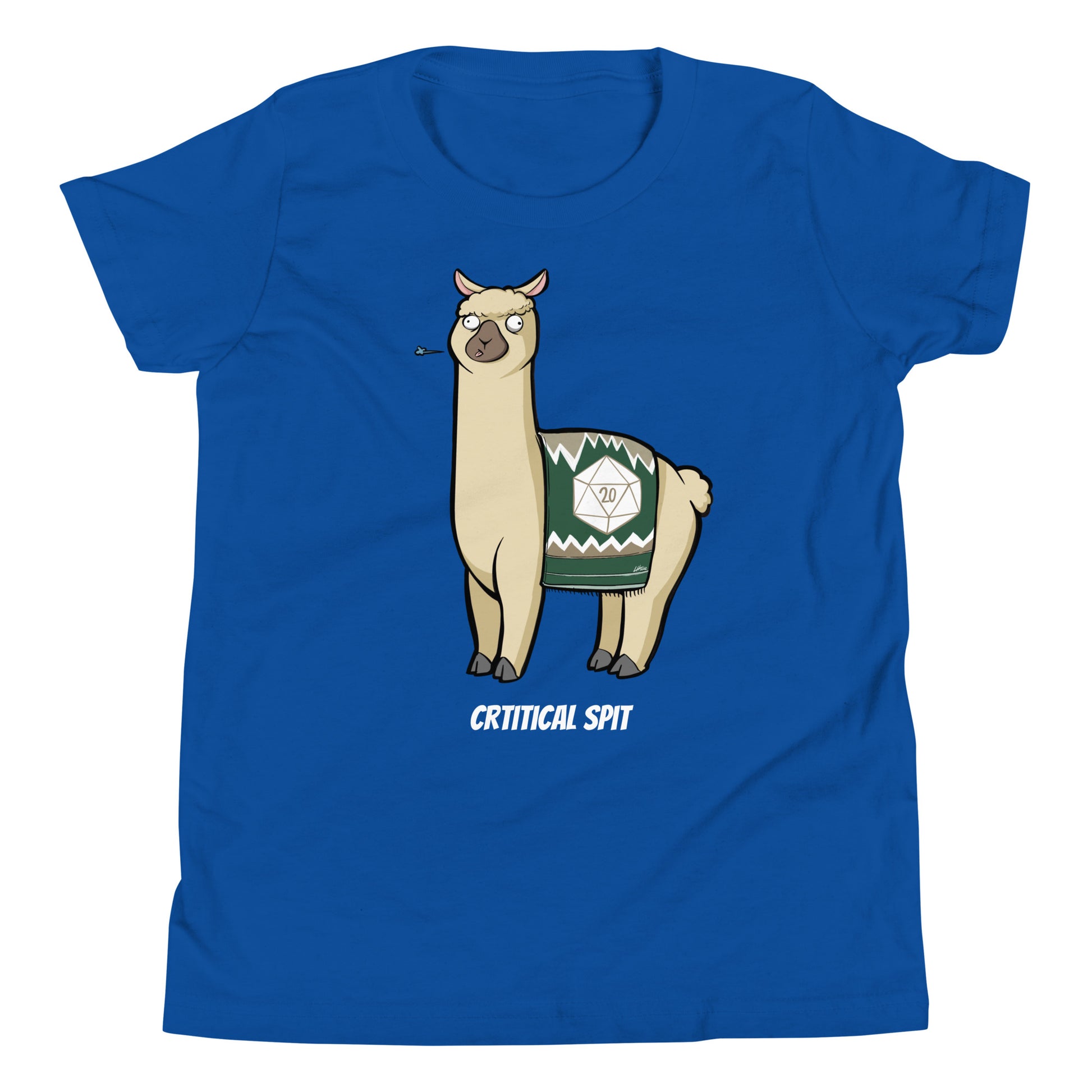 Critical Spit D20 LLama Youth Short Sleeve T-Shirt  Level 1 Gamers True Royal S