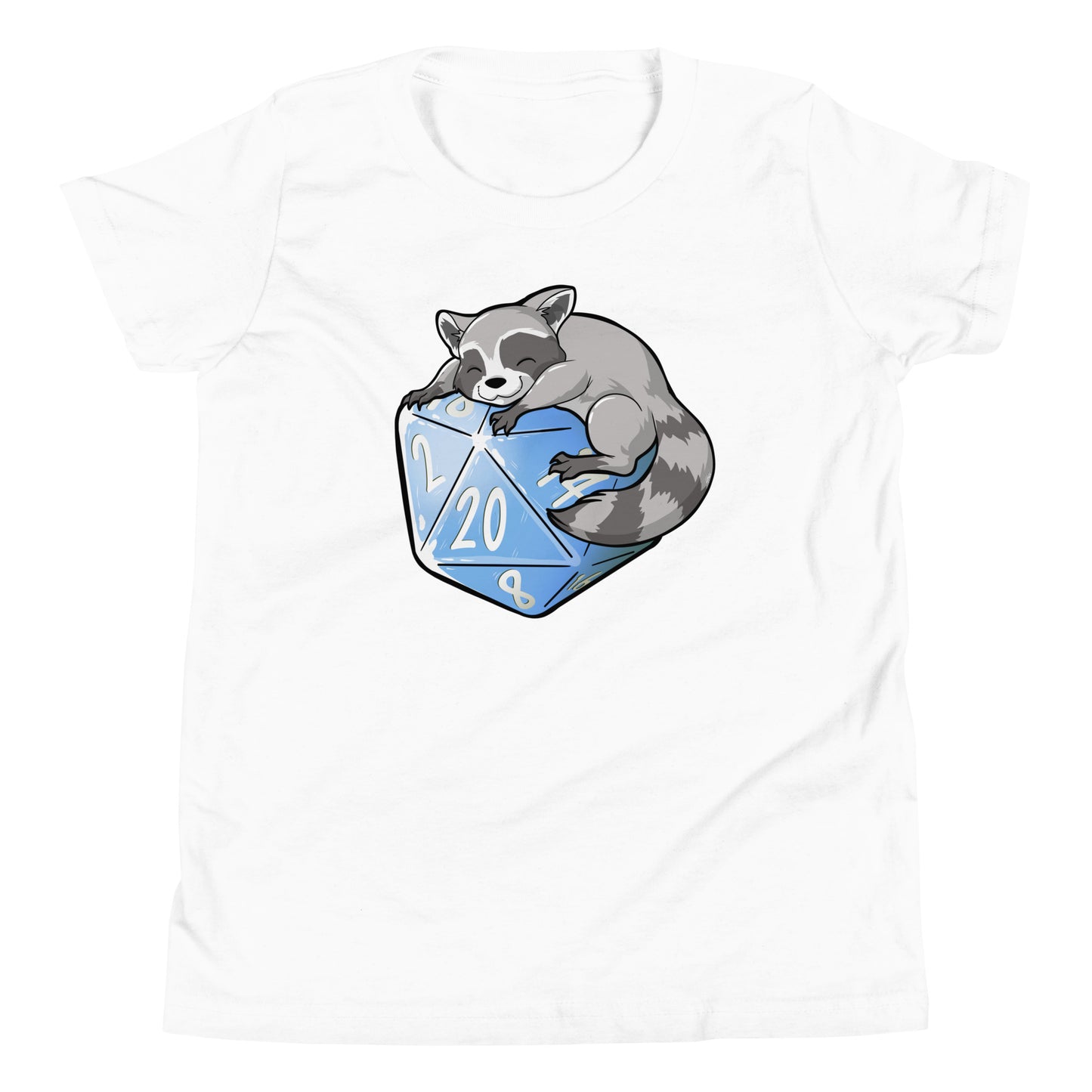 D20 Trash Panda Raccoon Youth Short Sleeve T-Shirt Level 1 Gamers White S