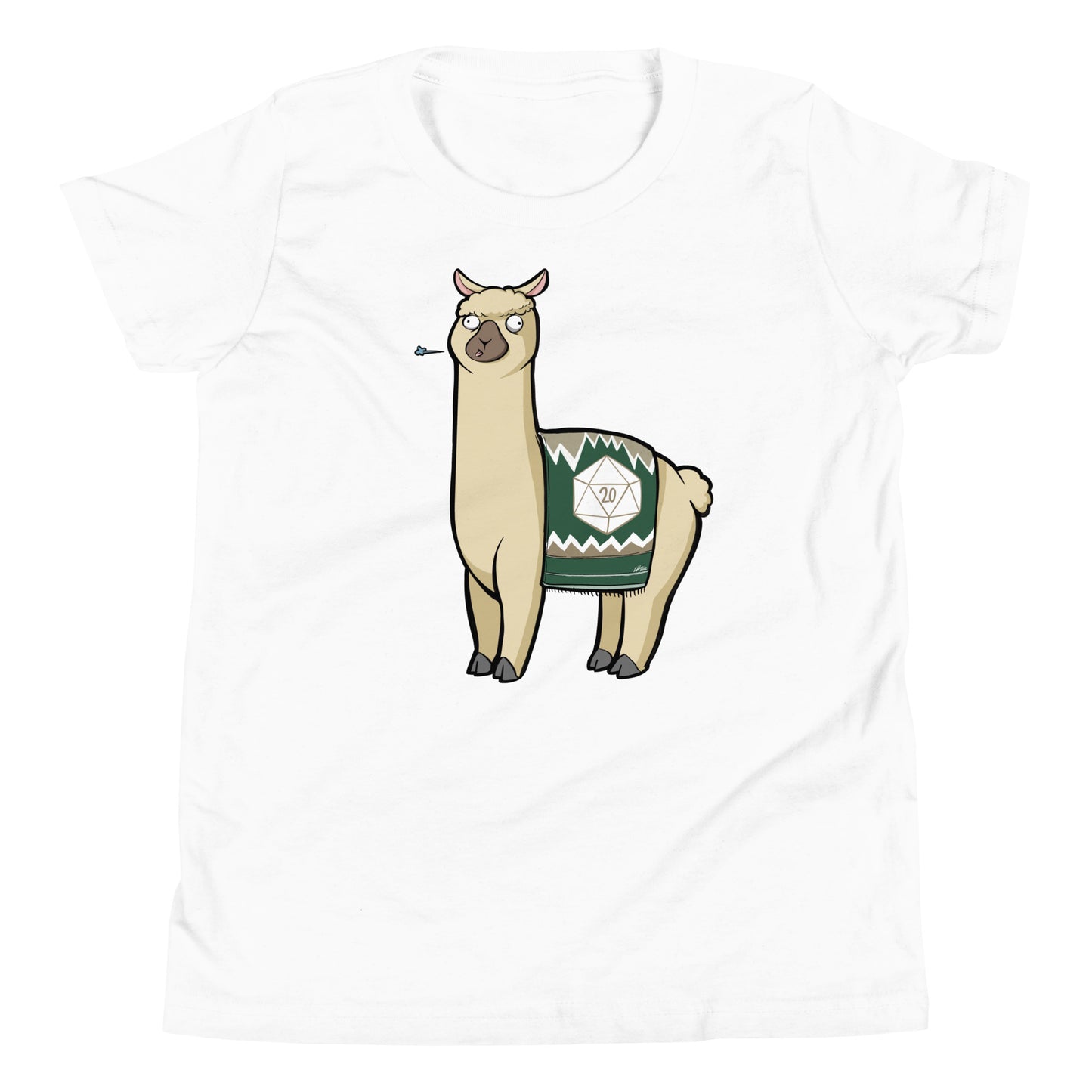 Critical Spit D20 LLama Youth Short Sleeve T-Shirt Level 1 Gamers White S