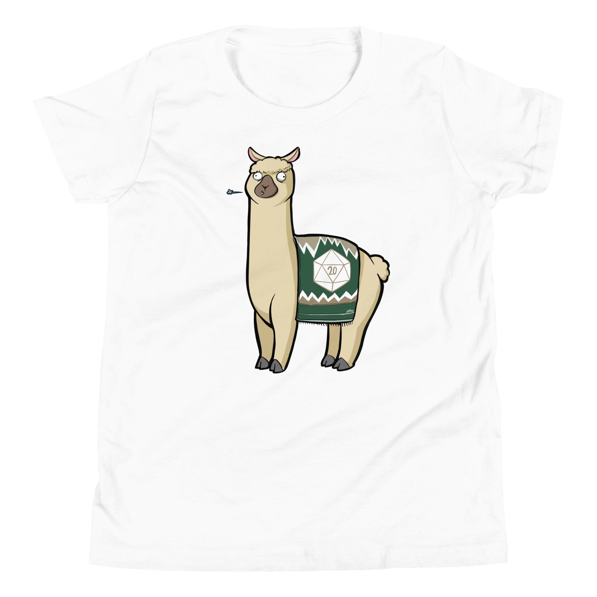 Critical Spit D20 LLama Youth Short Sleeve T-Shirt  Level 1 Gamers White S