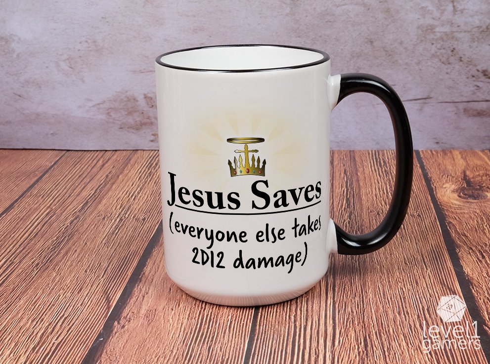 Jesus Saves Parody Mug Level 1 Gamers