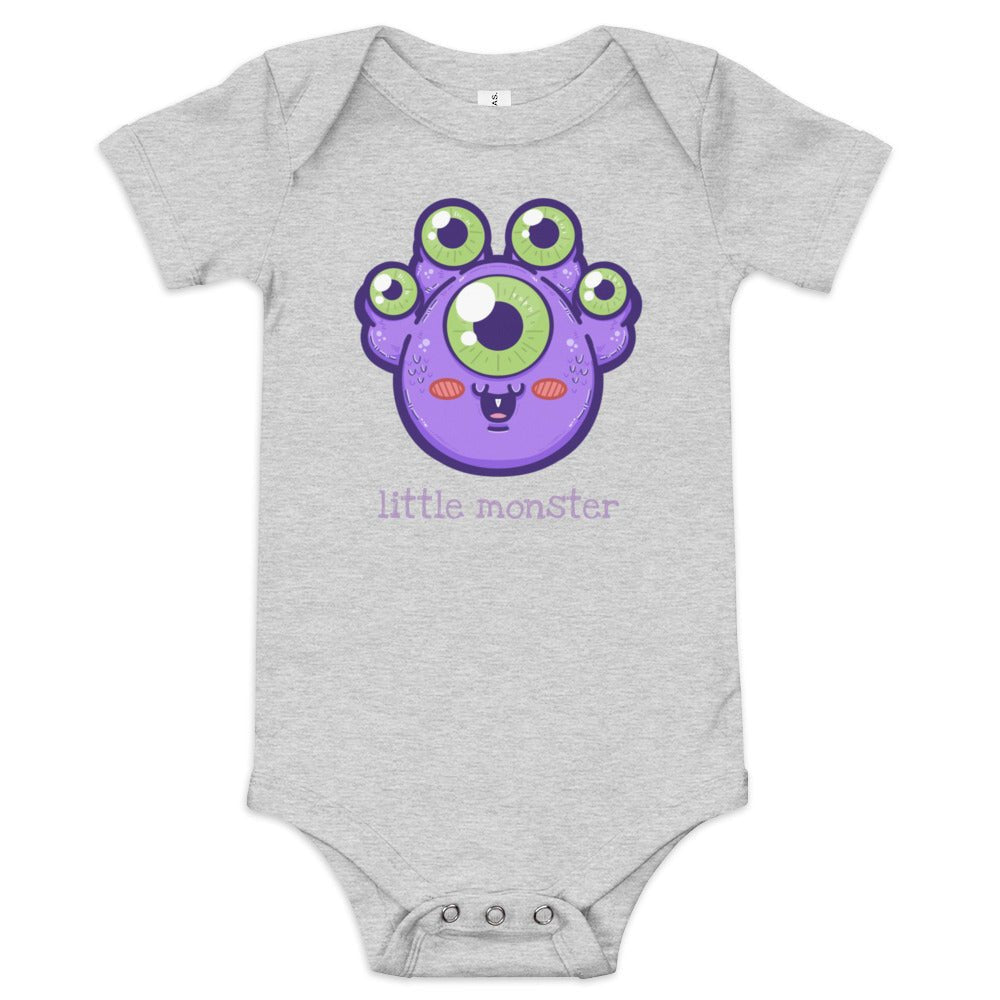 Little Monster Baby short sleeve one piece Level 1 Gamers Athletic Heather 3-6m