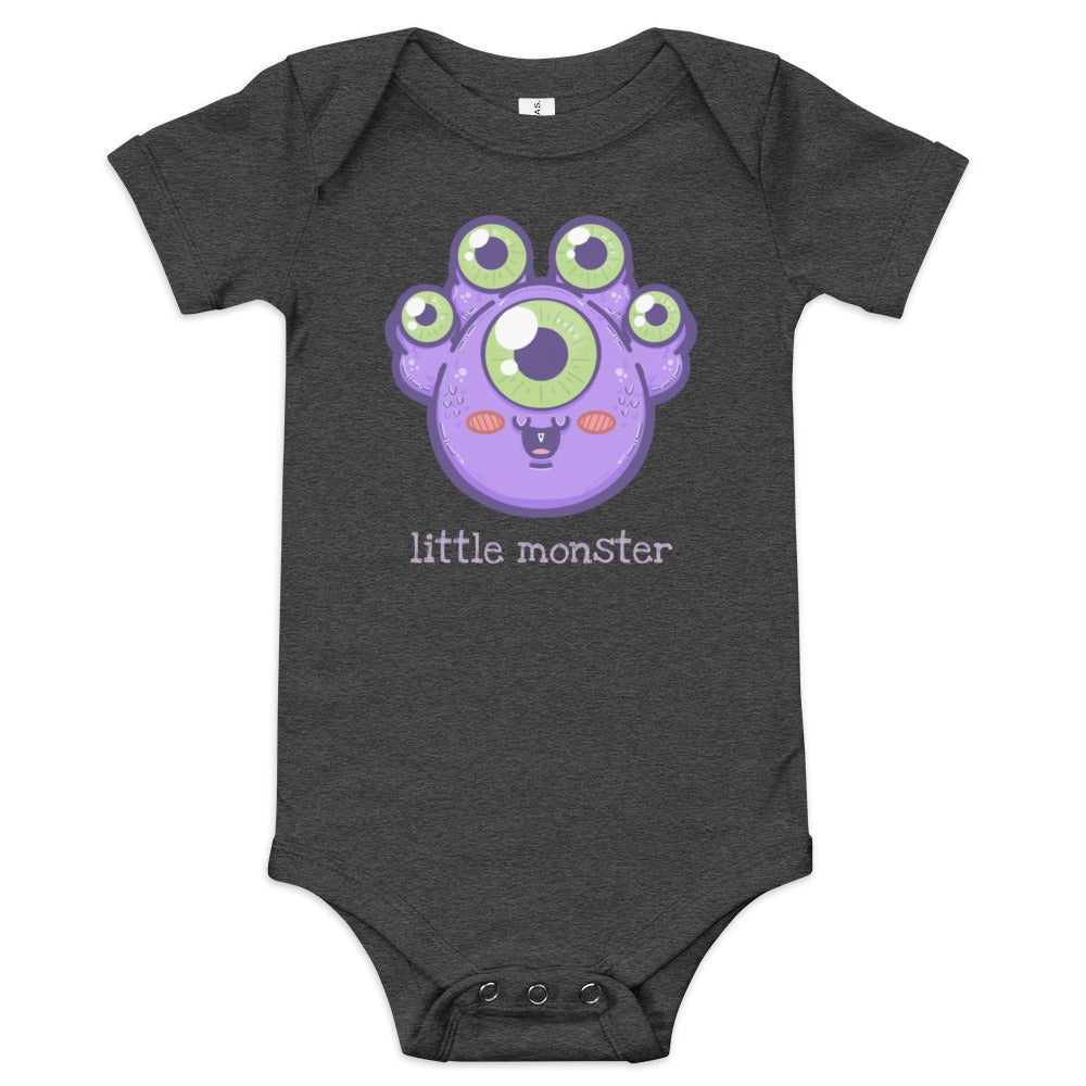 Little Monster Baby short sleeve one piece  Level 1 Gamers Dark Grey Heather 3-6m 