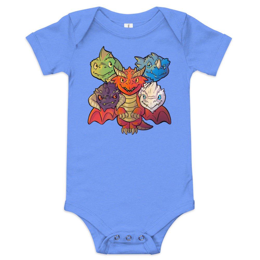 Baby Tiamat short sleeve one piece Level 1 Gamers Heather Columbia Blue 3-6m