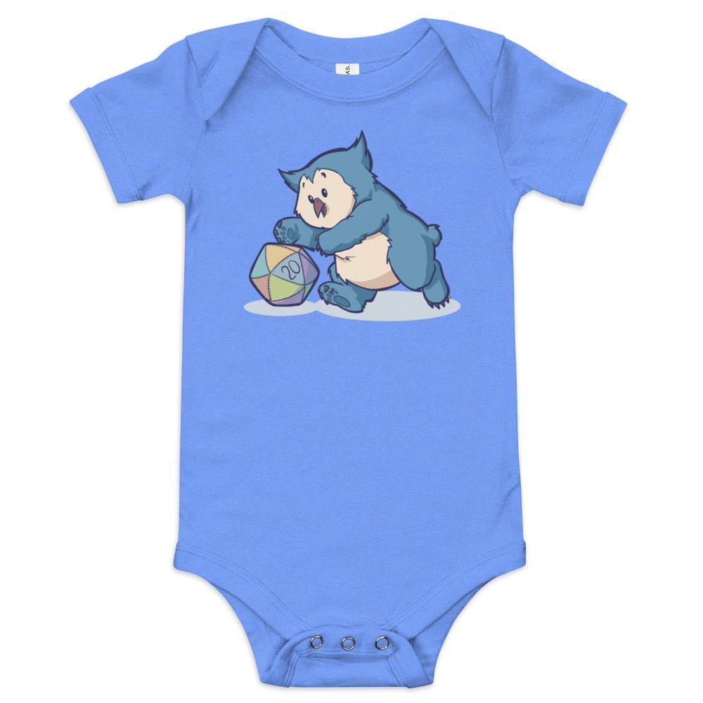 Little Owlbear Baby short sleeve one piece  Level 1 Gamers Heather Columbia Blue 3-6m