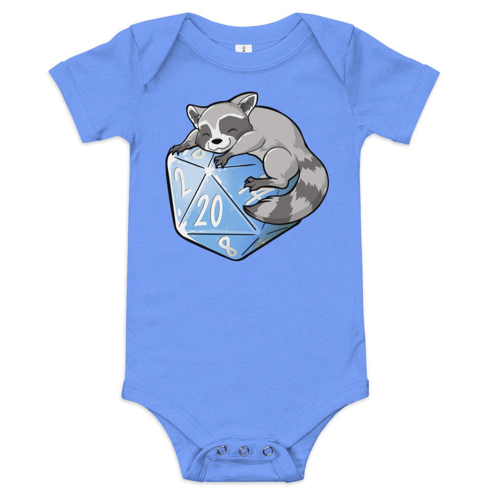 Trash Panda Raccoon Baby short sleeve one piece Level 1 Gamers Heather Columbia Blue 3-6m