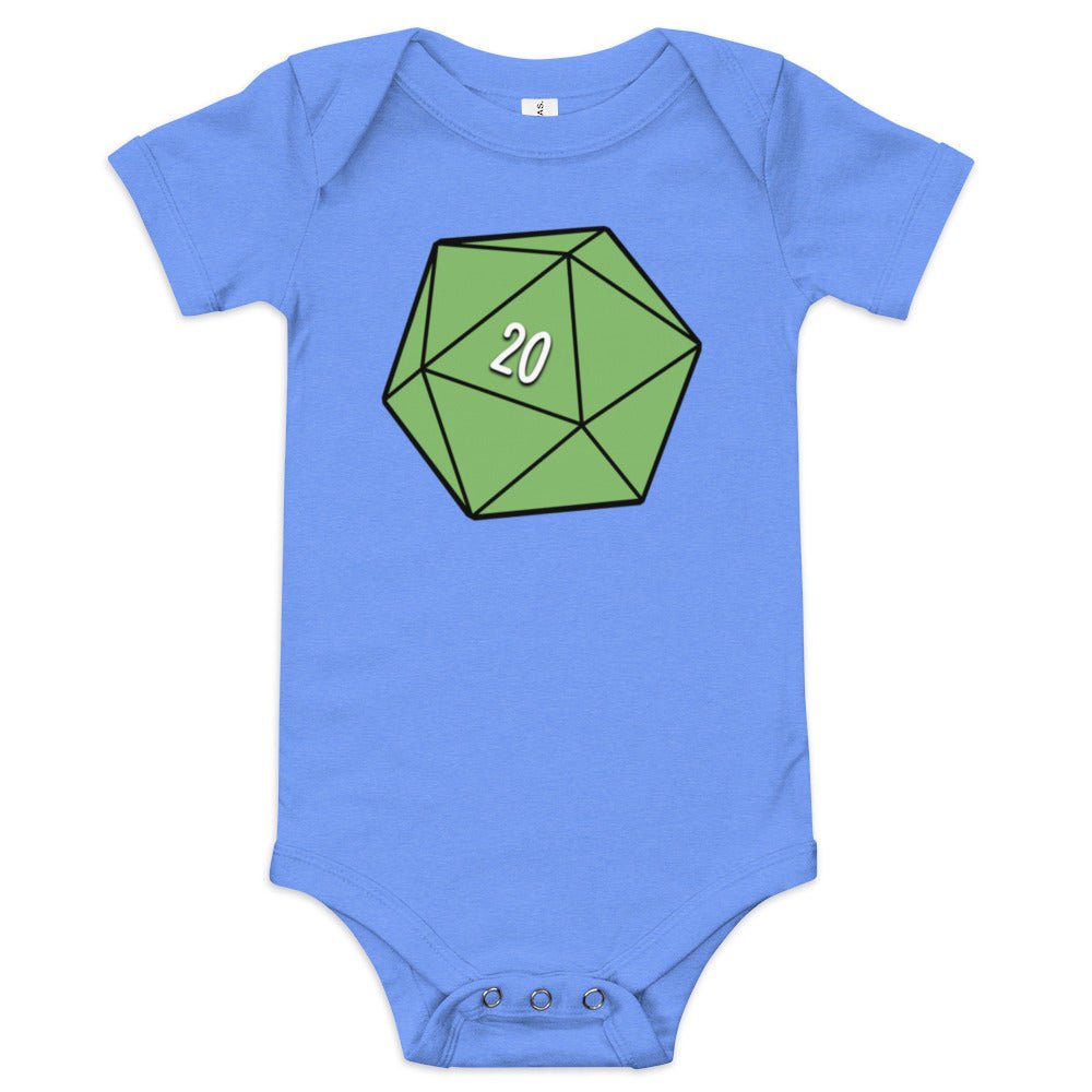 Green D20 Baby short sleeve one piece Level 1 Gamers Heather Columbia Blue 3-6m