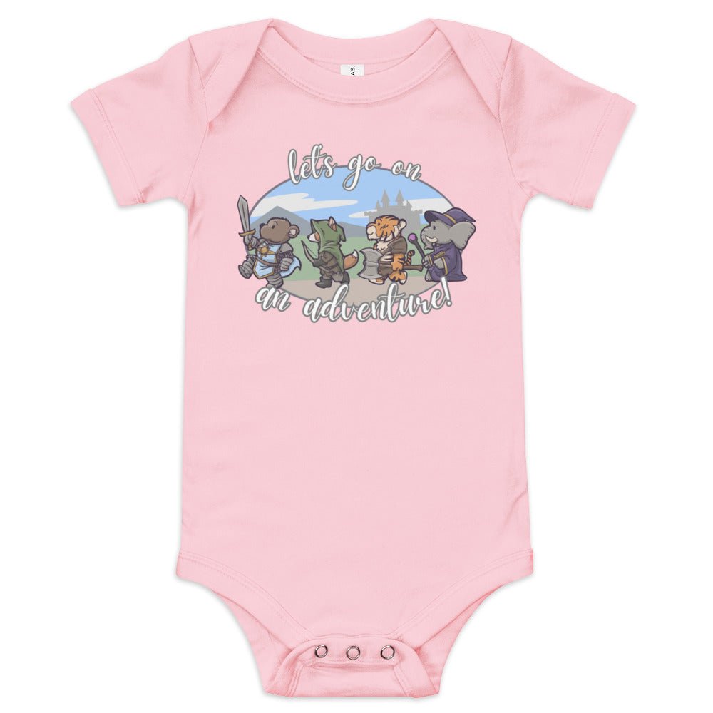 Let's Go on an Adventure Baby short sleeve one piece  Level 1 Gamers Pink 3-6m
