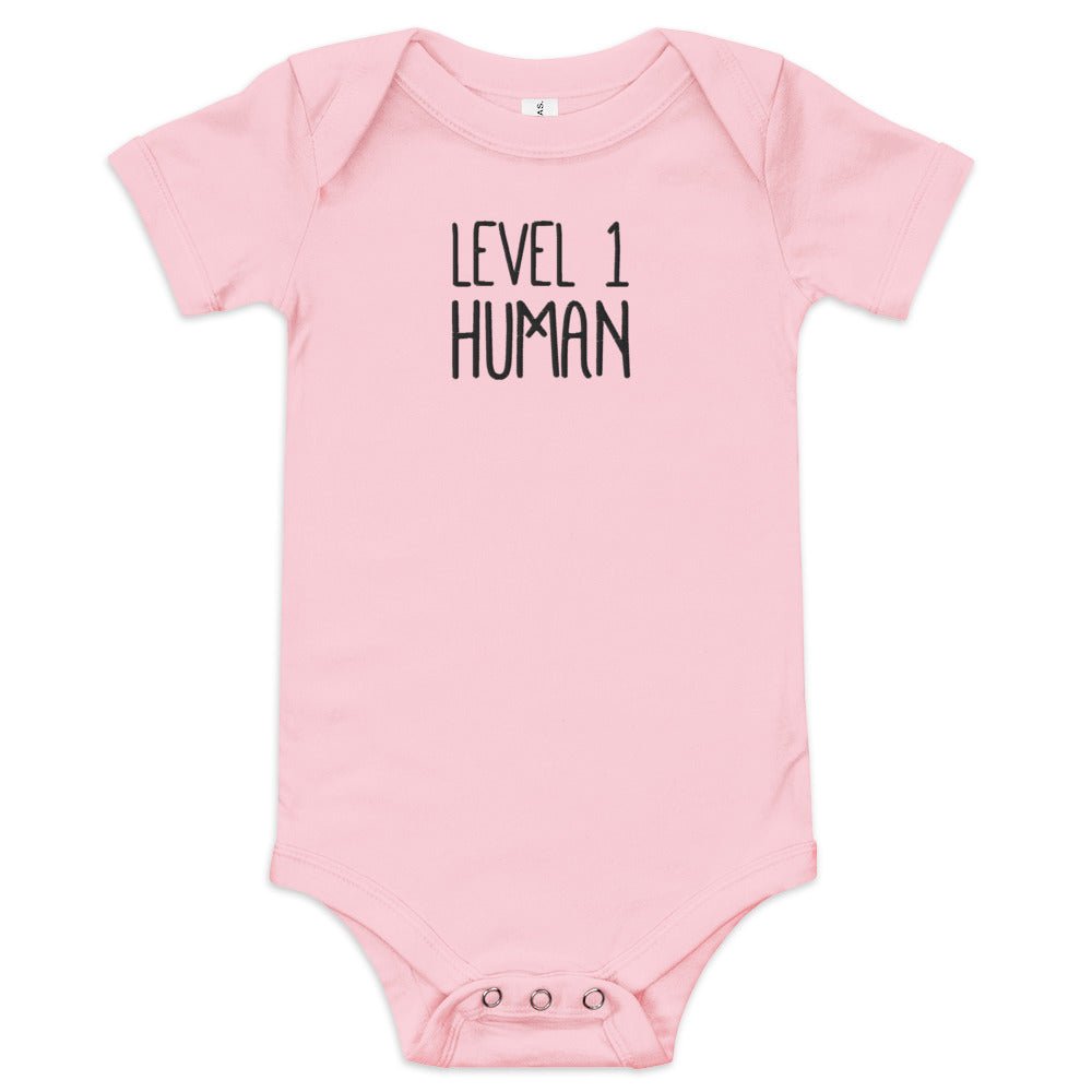Level 1 Human Embroidered Baby short sleeve one piece Level 1 Gamers Pink 3-6m