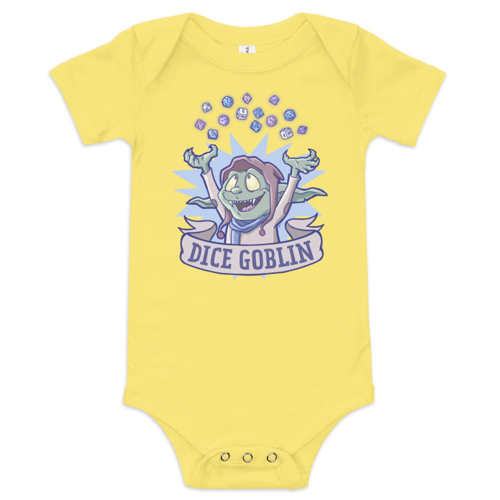Dice Goblin Baby short sleeve one piece Level 1 Gamers Yellow 3-6m