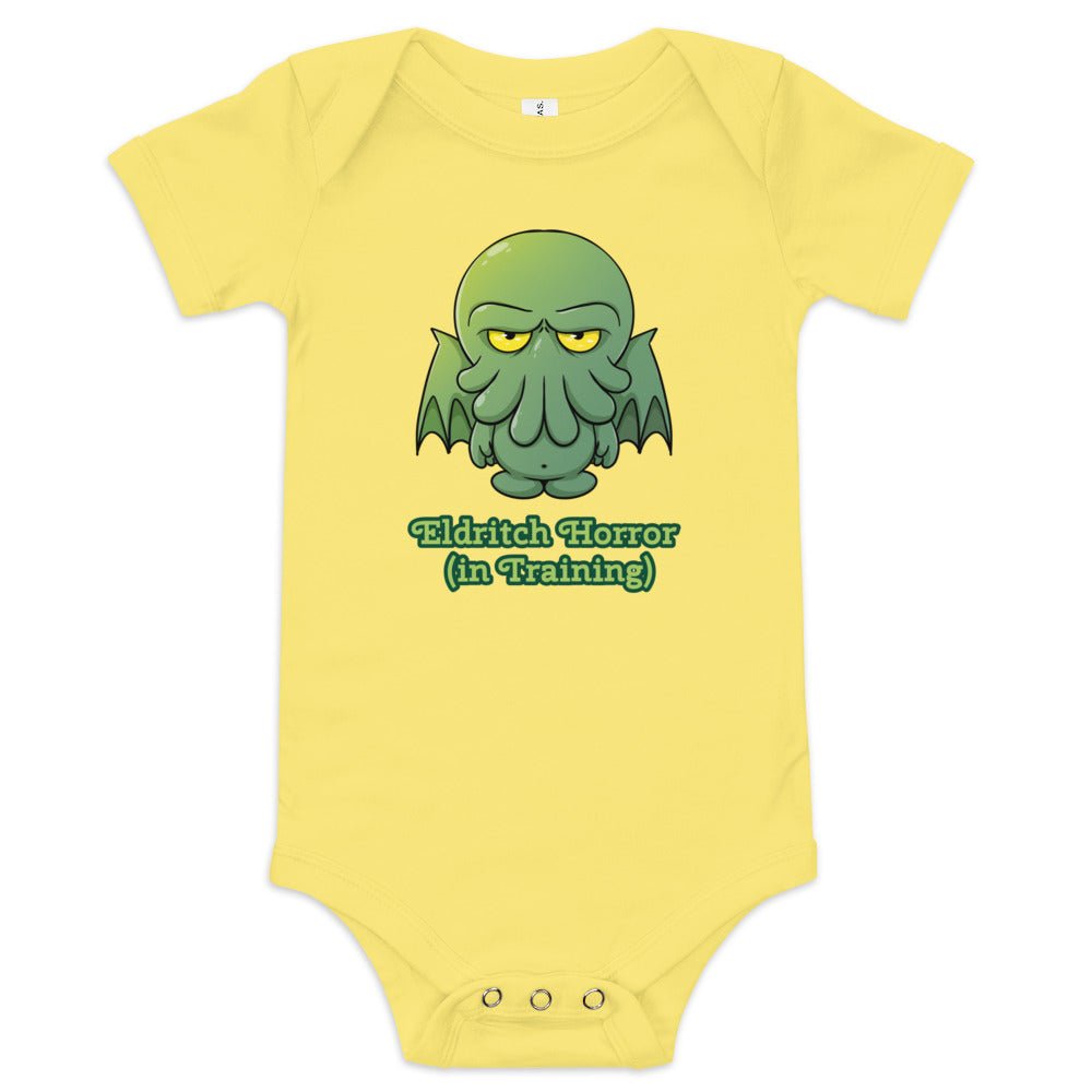 Little Cthulu Eldritch Horro in Training Baby short sleeve one piece Level 1 Gamers Yellow 3-6m