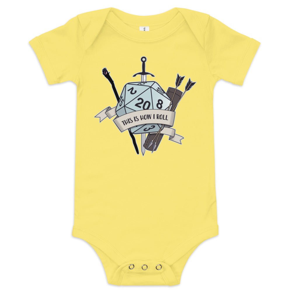 How I Roll Baby short sleeve one piece  Level 1 Gamers Yellow 3-6m
