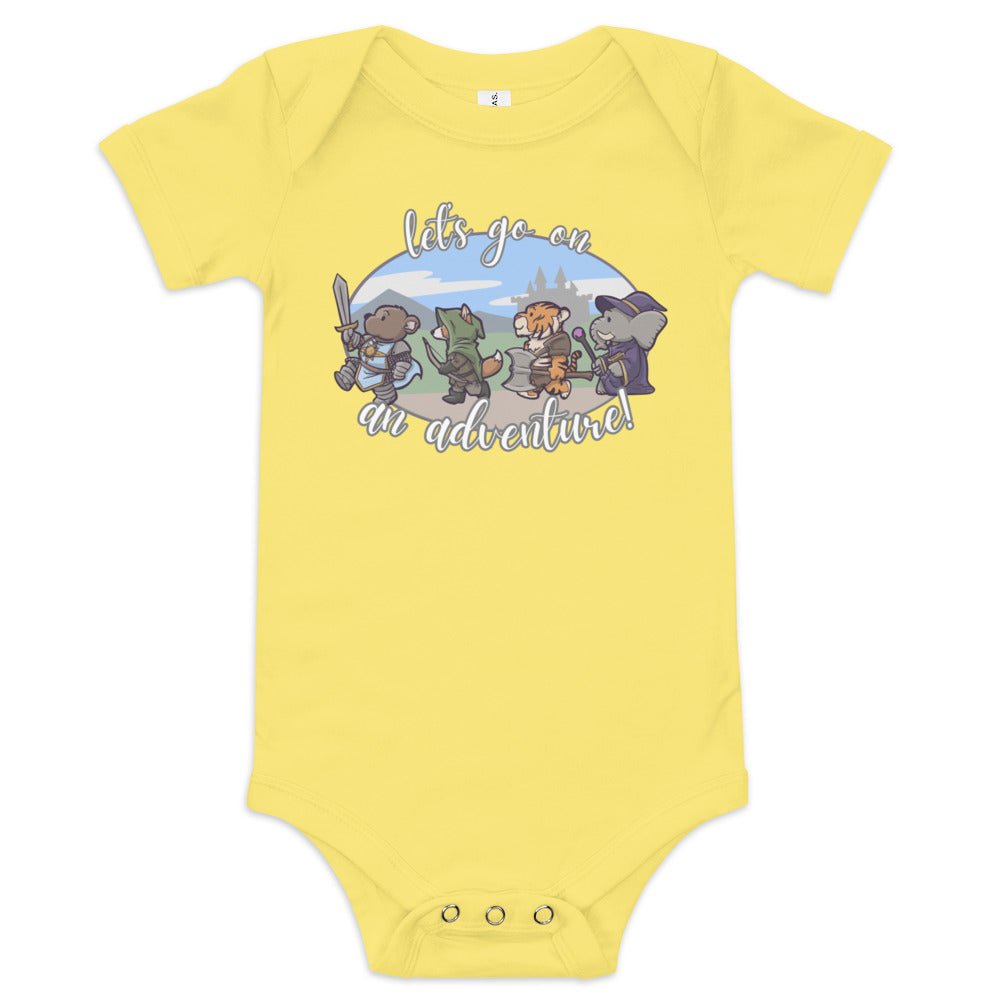 Let's Go on an Adventure Baby short sleeve one piece Level 1 Gamers Yellow 3-6m
