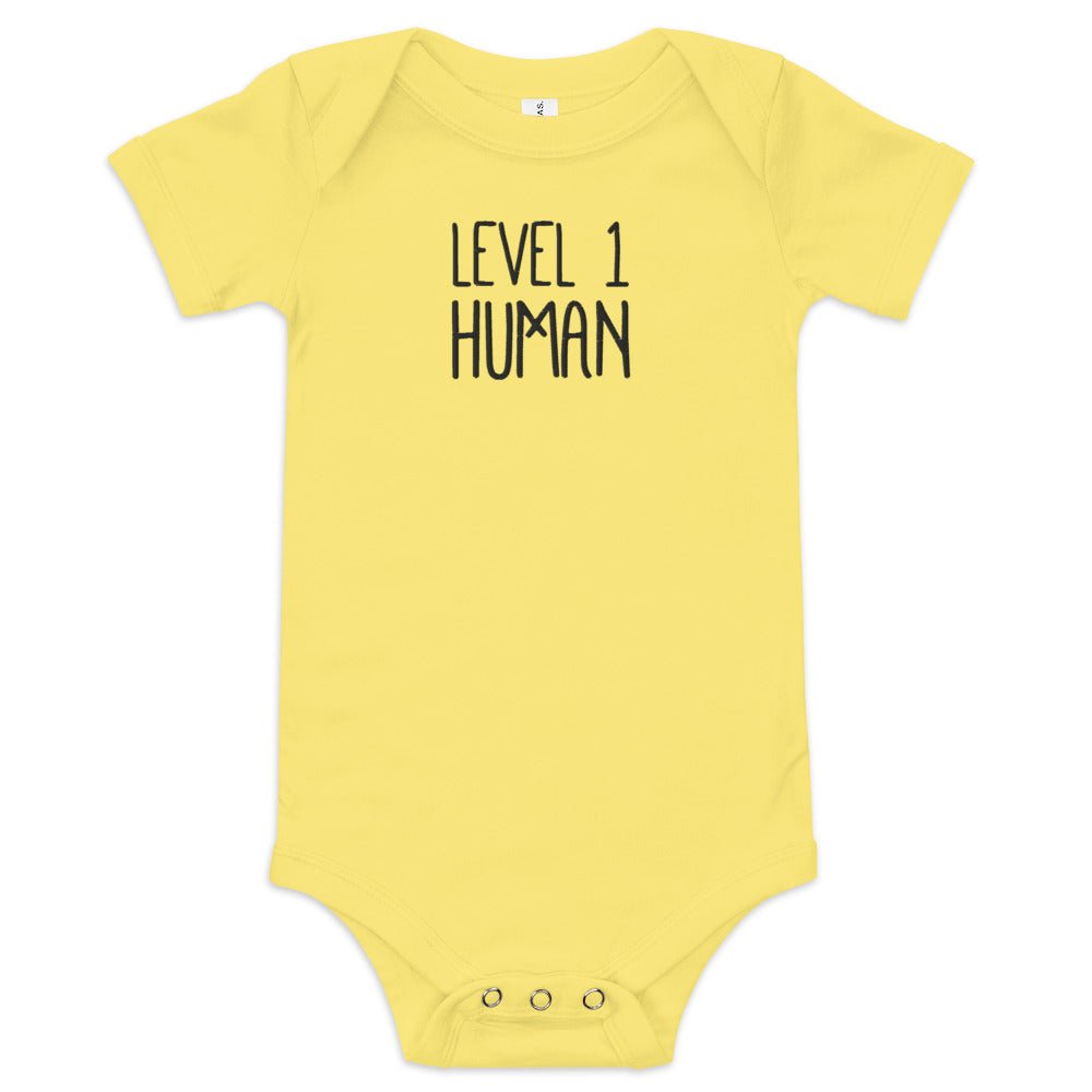 Level 1 Human Embroidered Baby short sleeve one piece Level 1 Gamers Yellow 3-6m