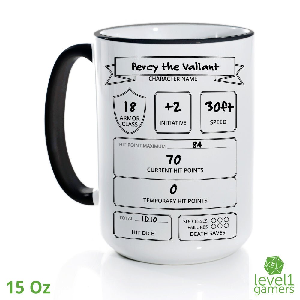 Character Sheet Mug Mugs Level 1 Gamers