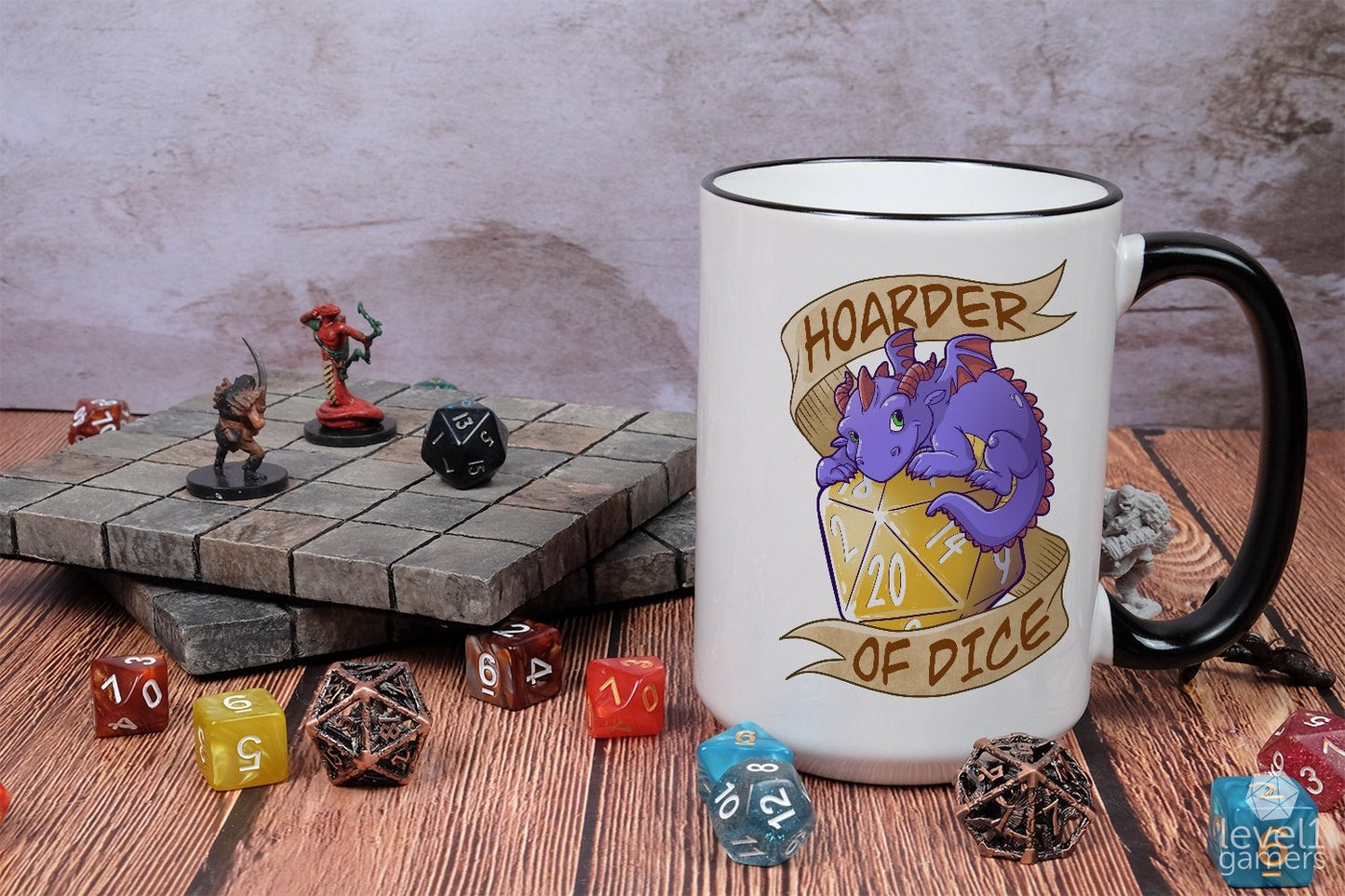 Hoarder of Dice Dragon Mug Mugs Level 1 Gamers
