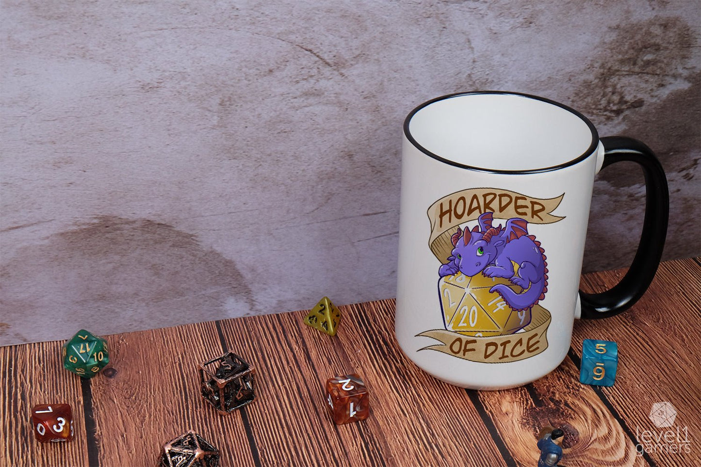 Hoarder of Dice Dragon Mug Mugs Level 1 Gamers