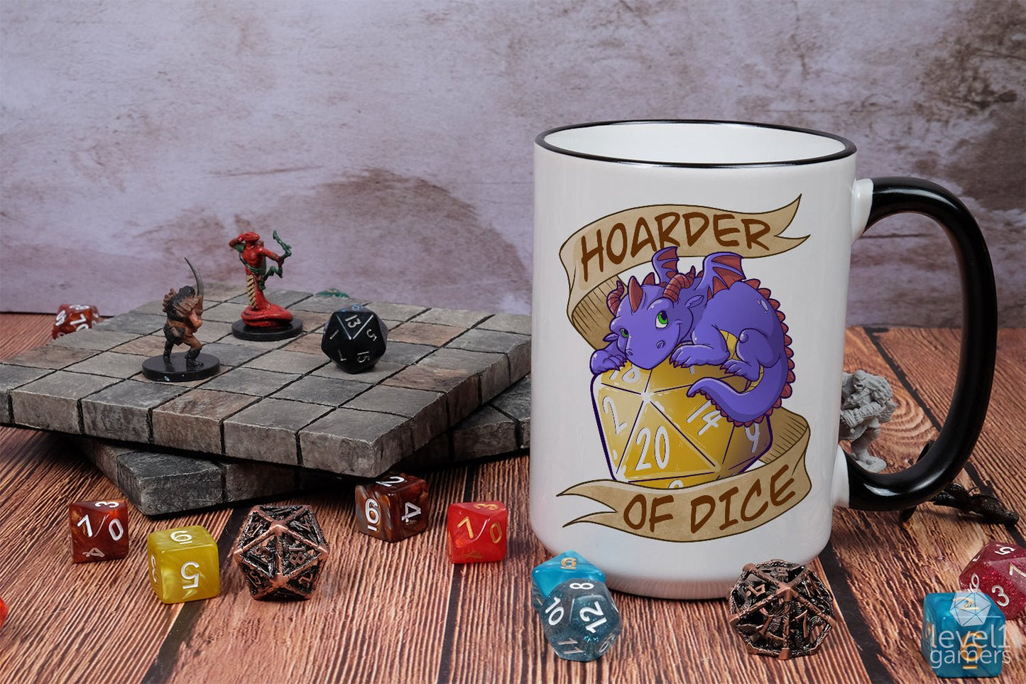 Hoarder of Dice Dragon Mug Mugs Level 1 Gamers