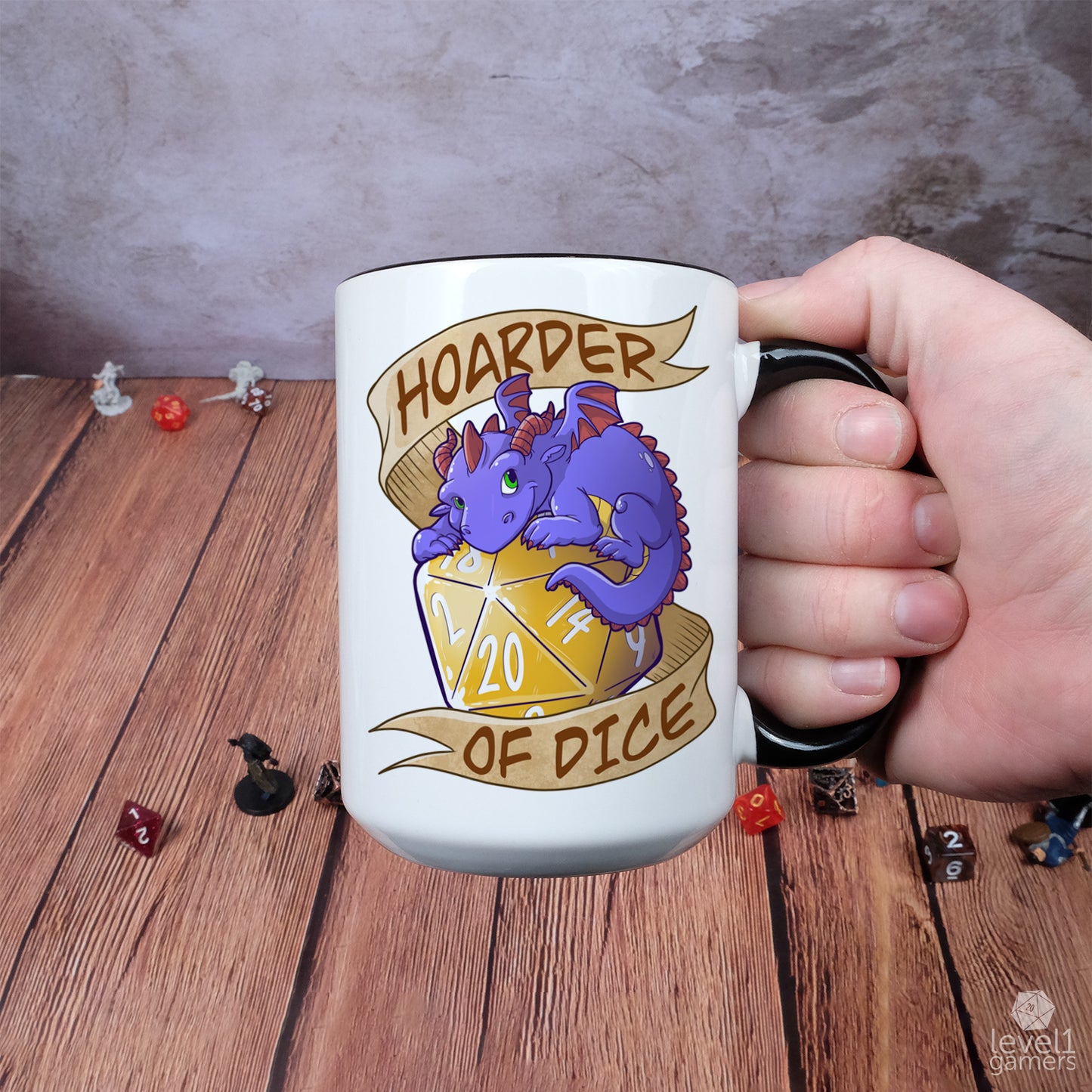 Hoarder of Dice Dragon Mug Mugs Level 1 Gamers