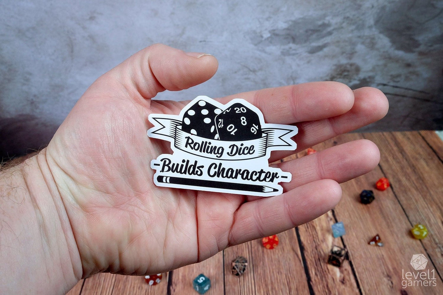 Rolling Dice Builds Character Sticker Level 1 Gamers