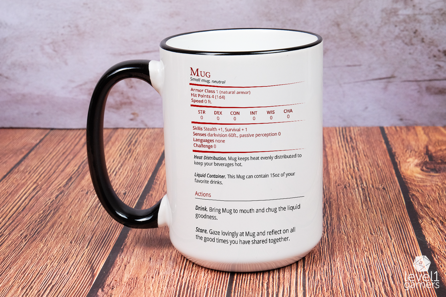 Mug Stat Card Mug Level 1 Gamers White (No Background) 15oz