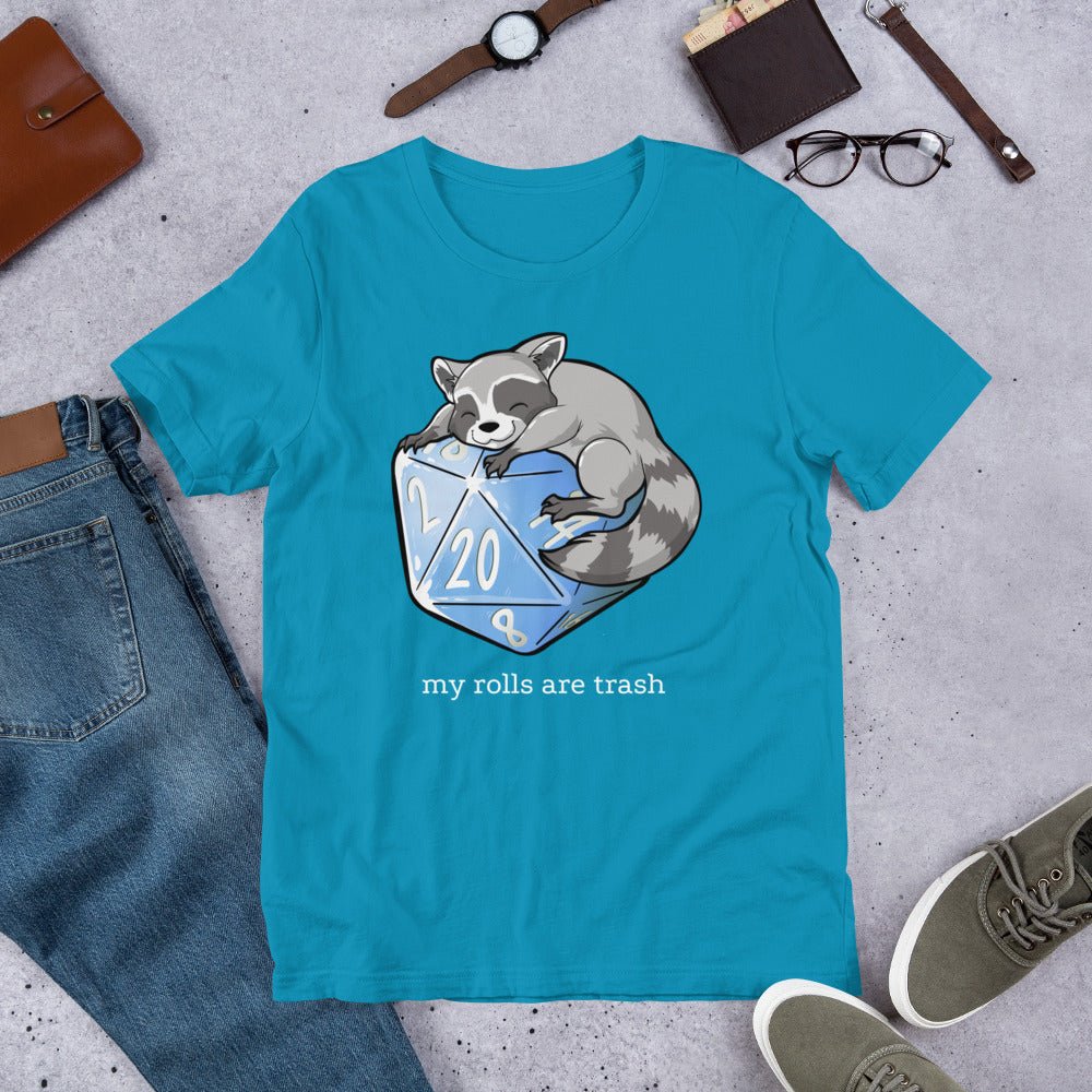 My Rolls are Trash Raccoon Unisex t-shirt Level 1 Gamers Aqua S