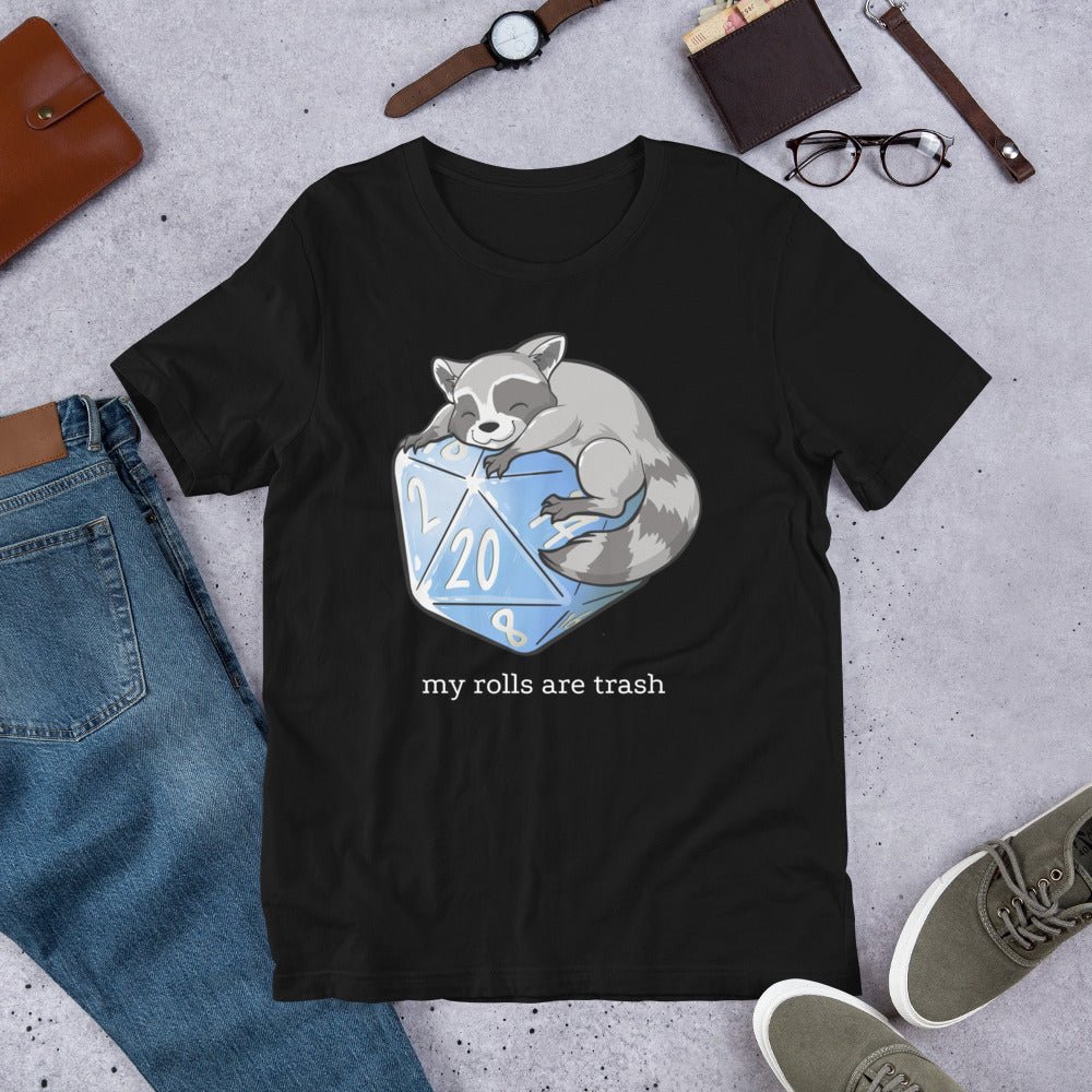 My Rolls are Trash Raccoon Unisex t-shirt Level 1 Gamers Black XS