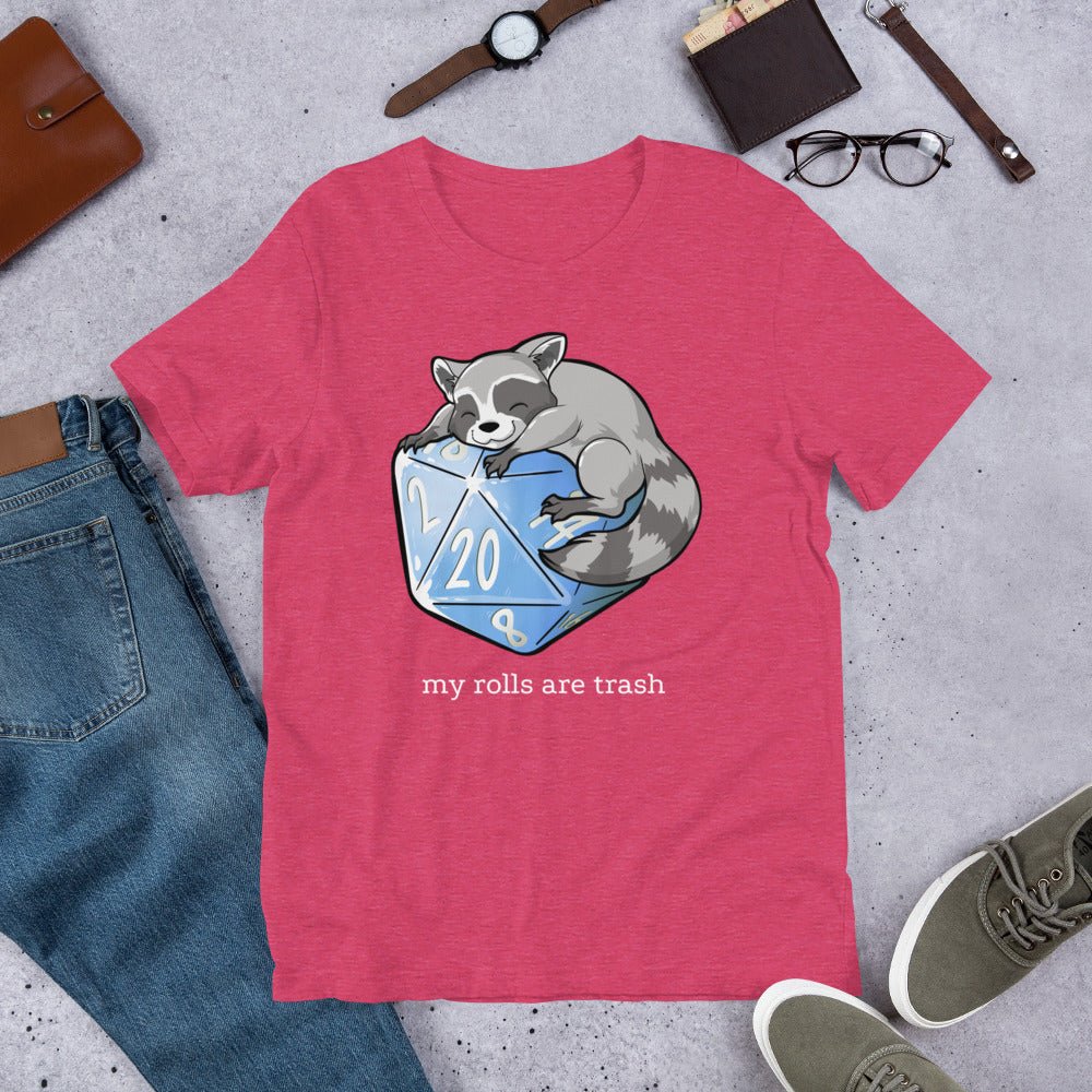 My Rolls are Trash Raccoon Unisex t-shirt Level 1 Gamers Heather Raspberry S