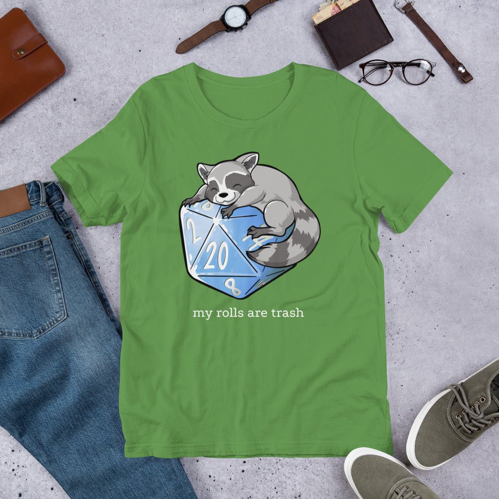 My Rolls are Trash Raccoon Unisex t-shirt Level 1 Gamers Leaf S